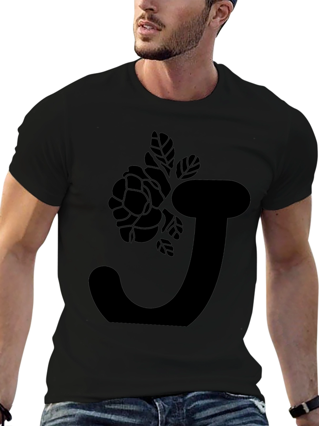 Black Floral Initial J T-Shirt