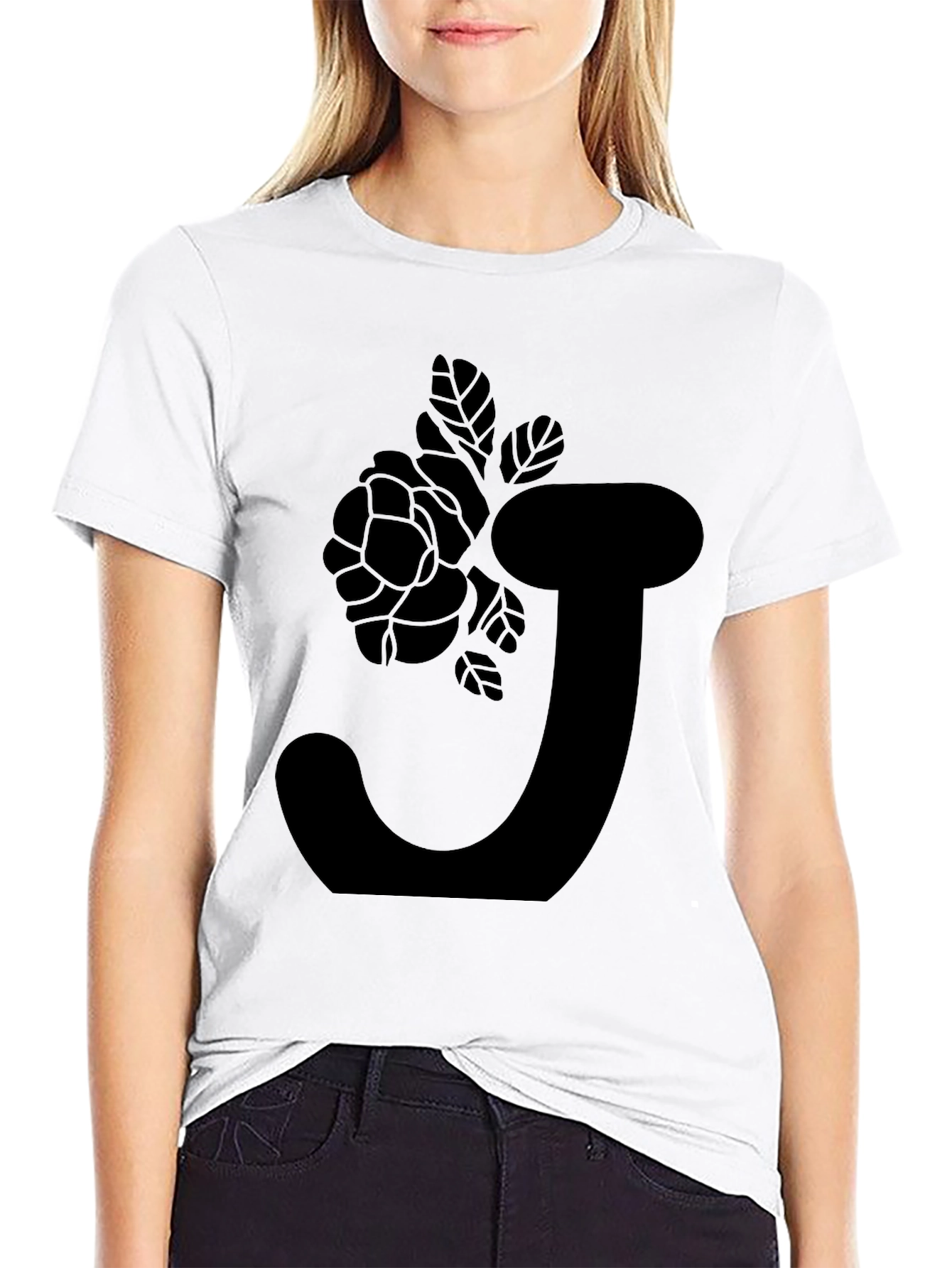 Black Floral Initial J T-Shirt