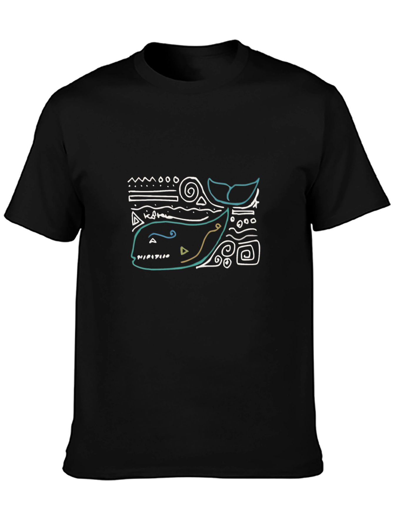 Abstract Whale Graphic Tee - Black Cotton T-Shirt