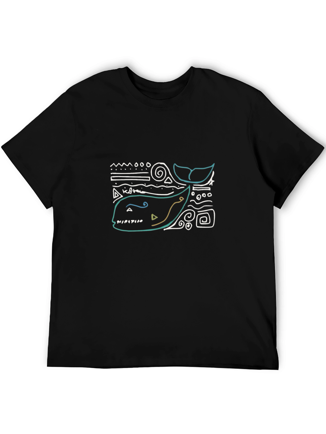 Abstract Whale Graphic Tee - Black Cotton T-Shirt