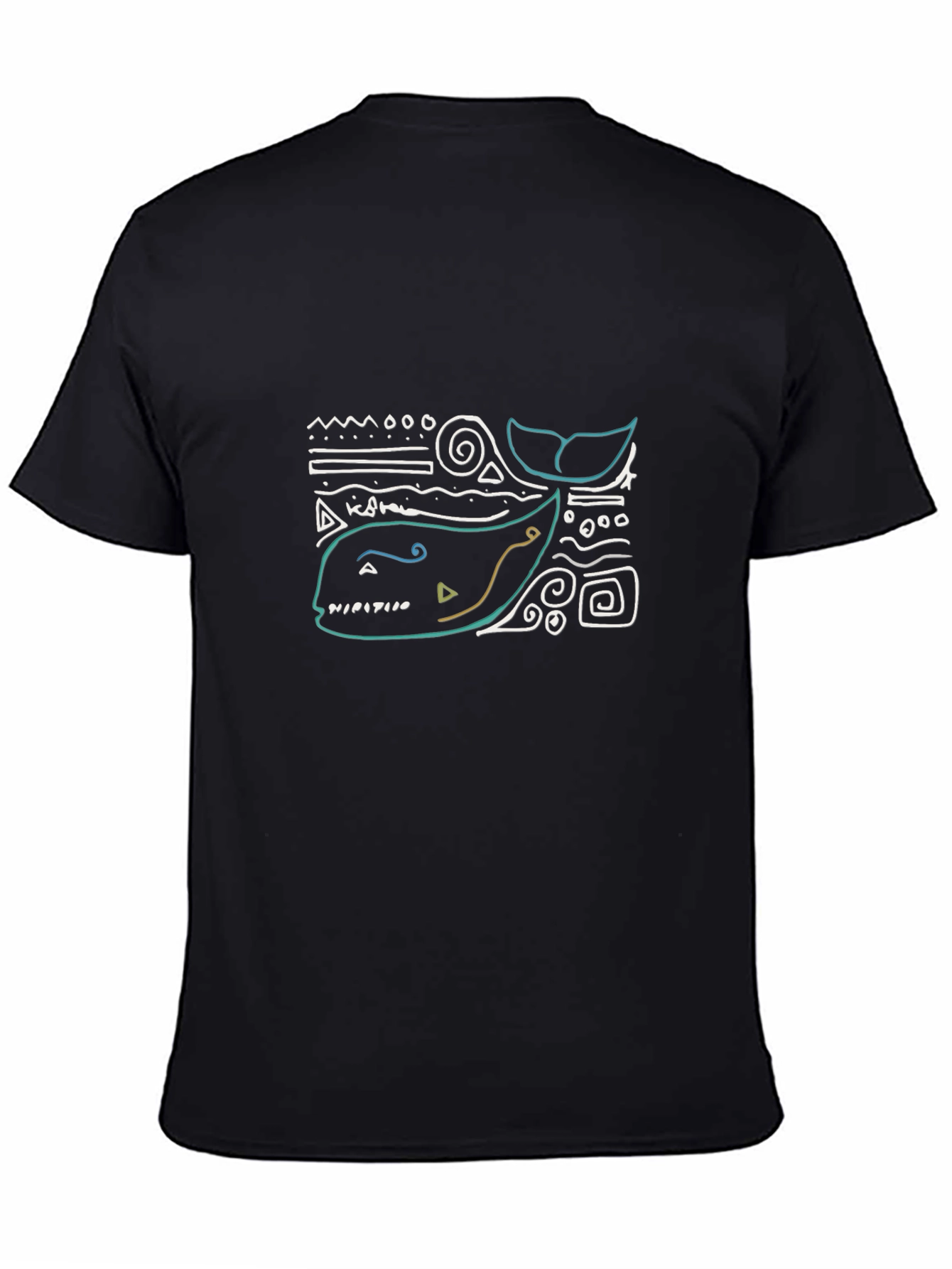 Abstract Whale Graphic Tee - Black Cotton T-Shirt