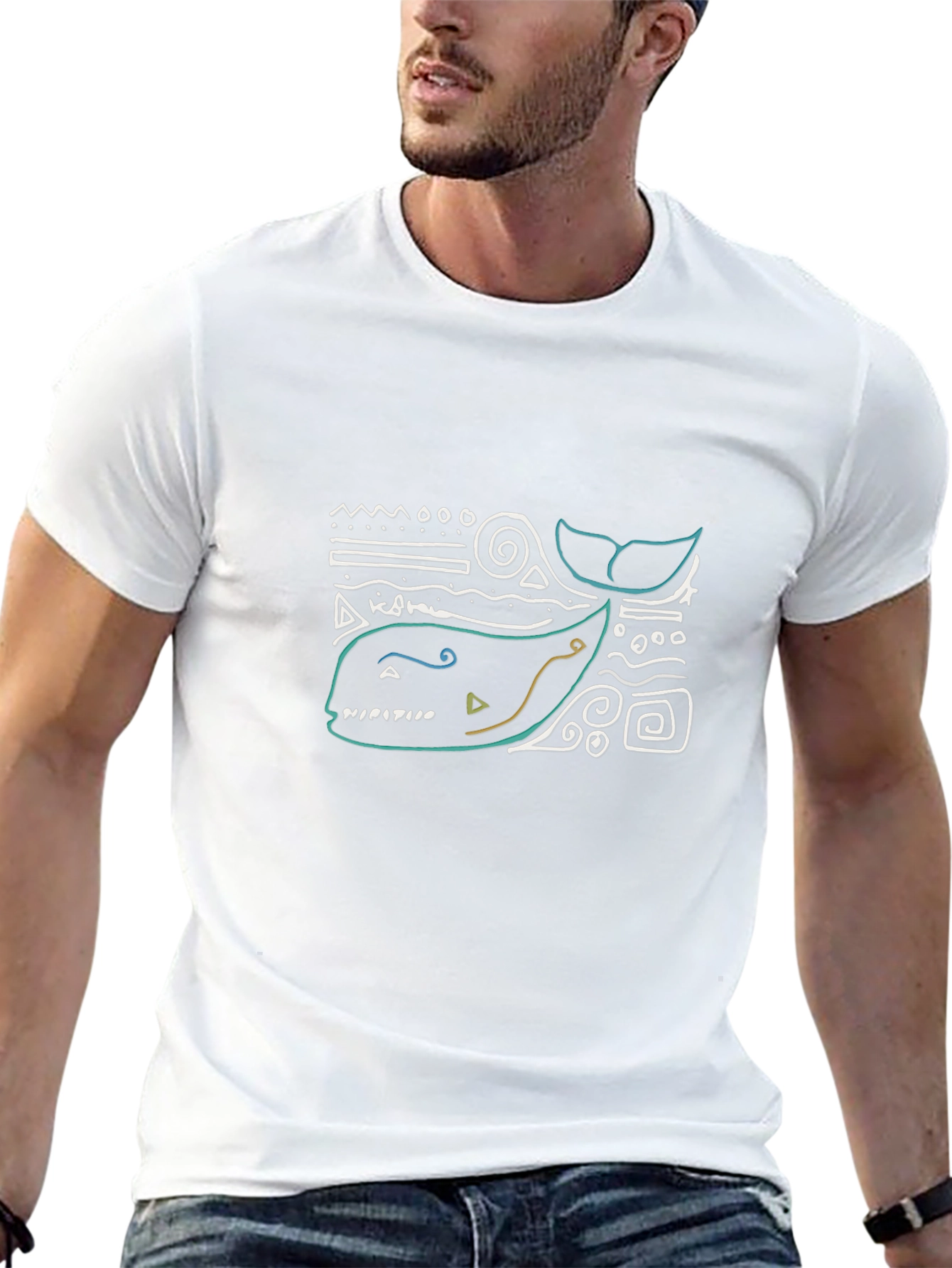 Abstract Whale Graphic Tee - Black Cotton T-Shirt