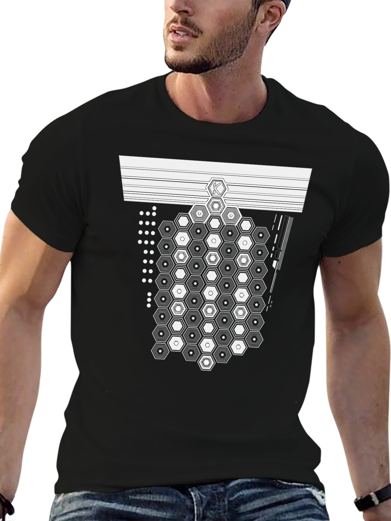 Geometric Hexagon T-Shirt - Modern Design