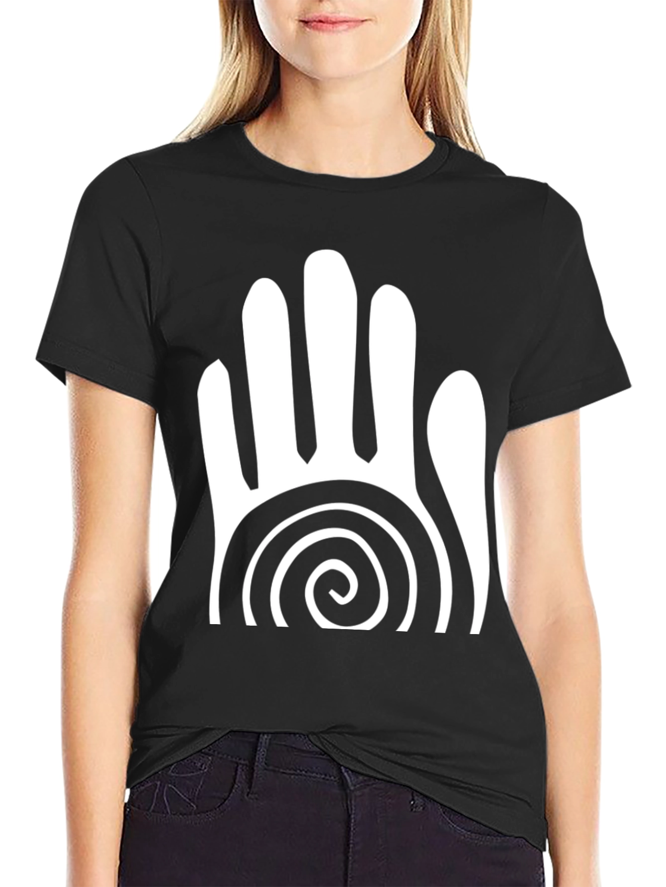 Tribal Hand Spiral Graphic Tee - Black