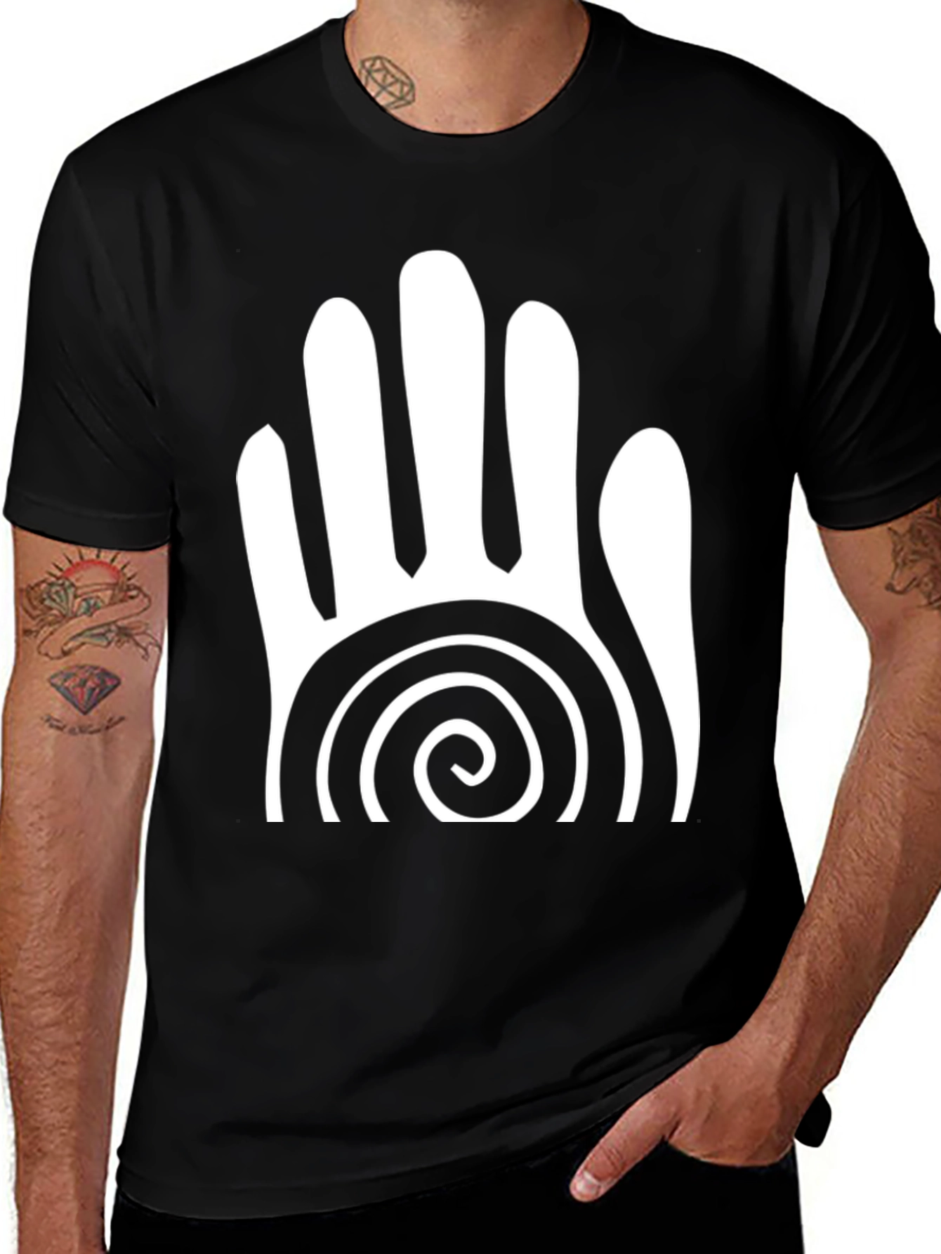 Tribal Hand Spiral Graphic Tee - Black