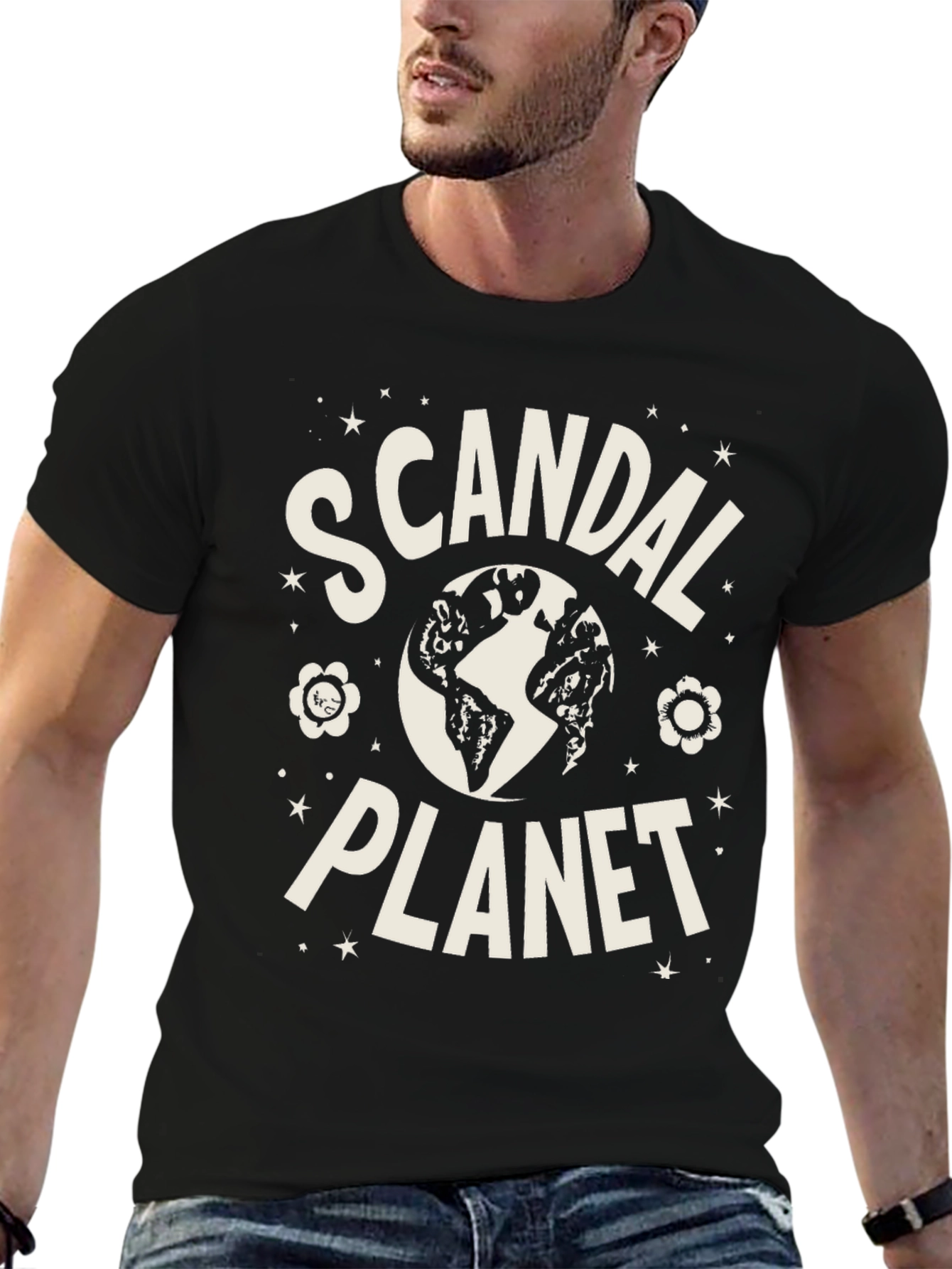 Scandal Planet Graphic Tee - Black Cotton Blend T-Shirt