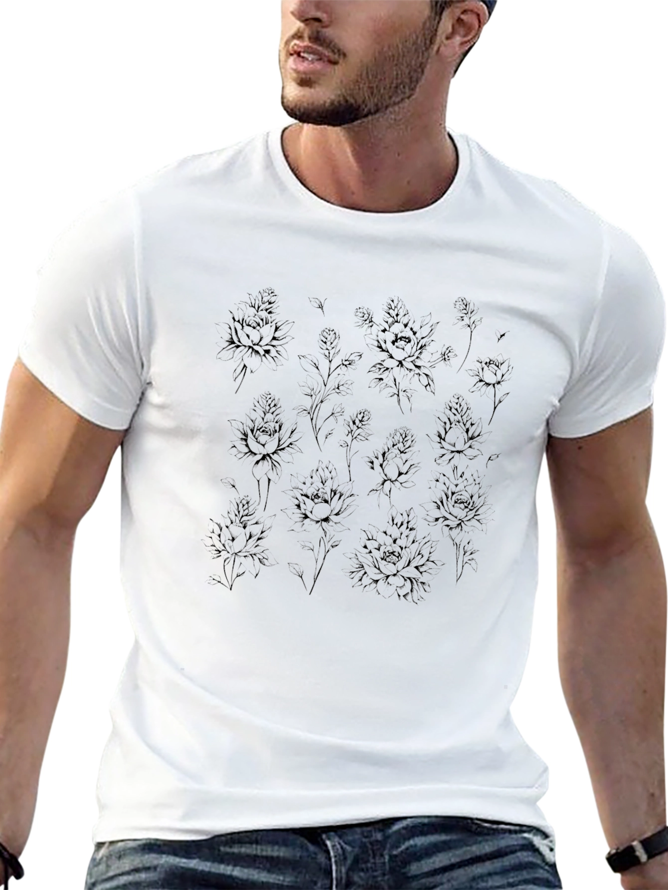 Black Floral Print Crew Neck T-Shirt