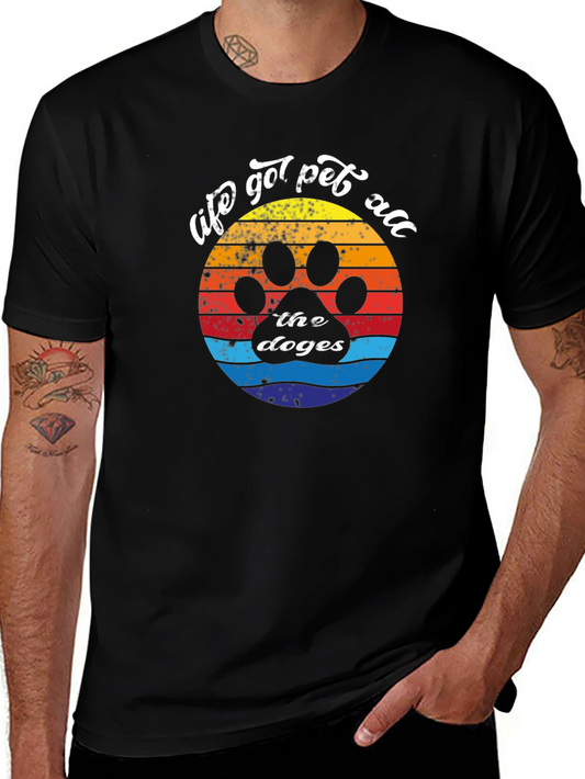 Retro Dog Paw T-Shirt - life got pet all the doges