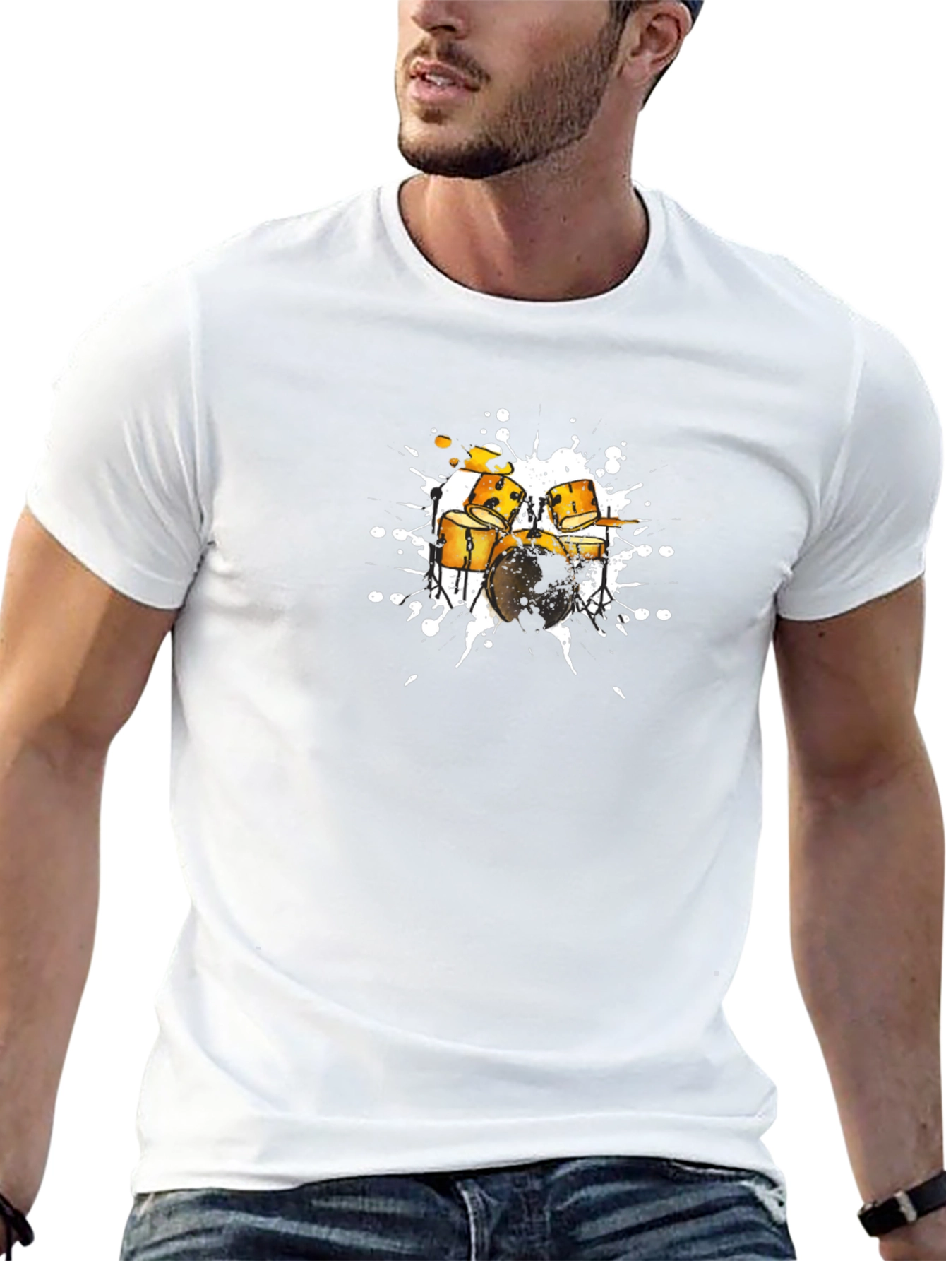 Drum Set Graphic Tee - Stylish Black Cotton T-Shirt