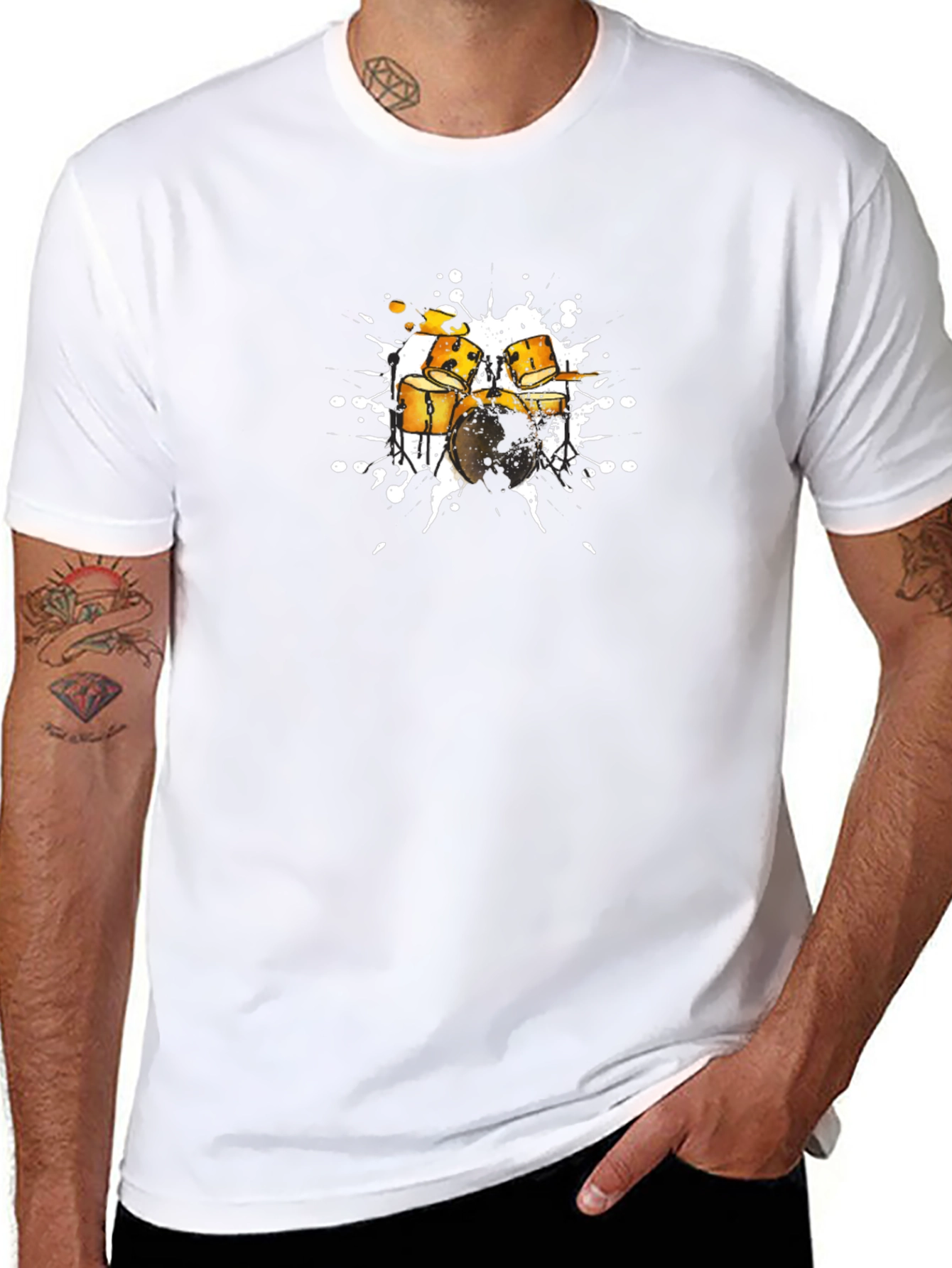 Drum Set Graphic Tee - Stylish Black Cotton T-Shirt