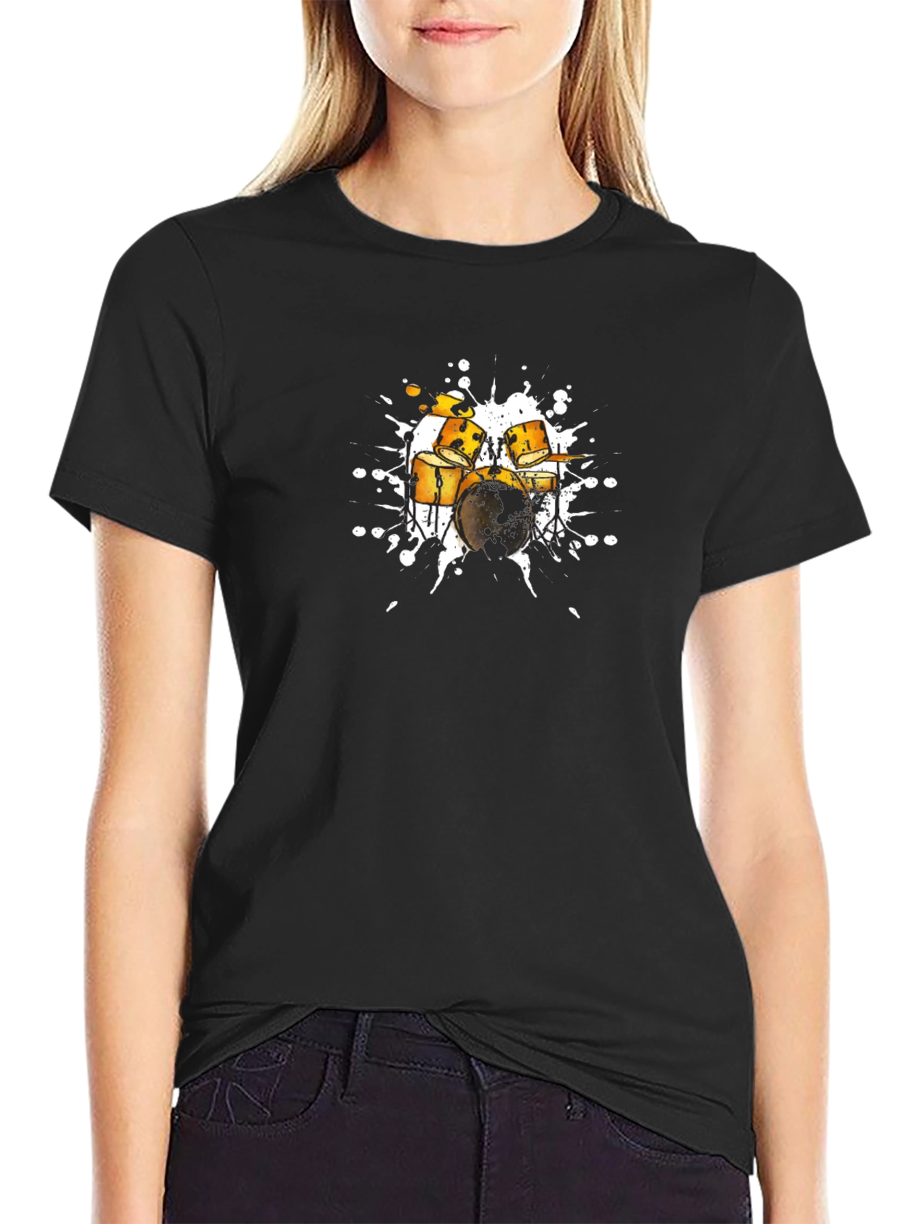Drum Set Graphic Tee - Stylish Black Cotton T-Shirt