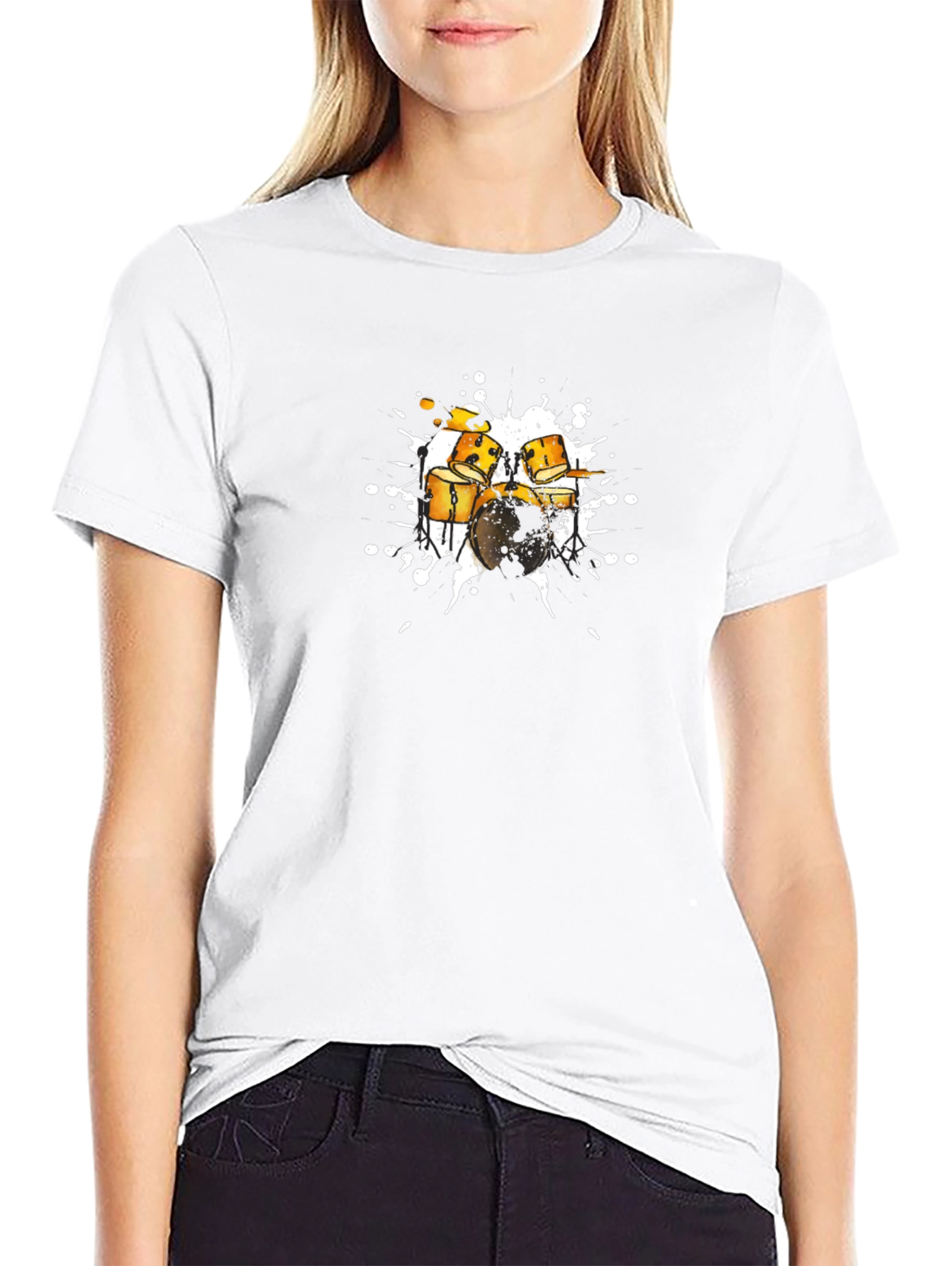 Drum Set Graphic Tee - Stylish Black Cotton T-Shirt