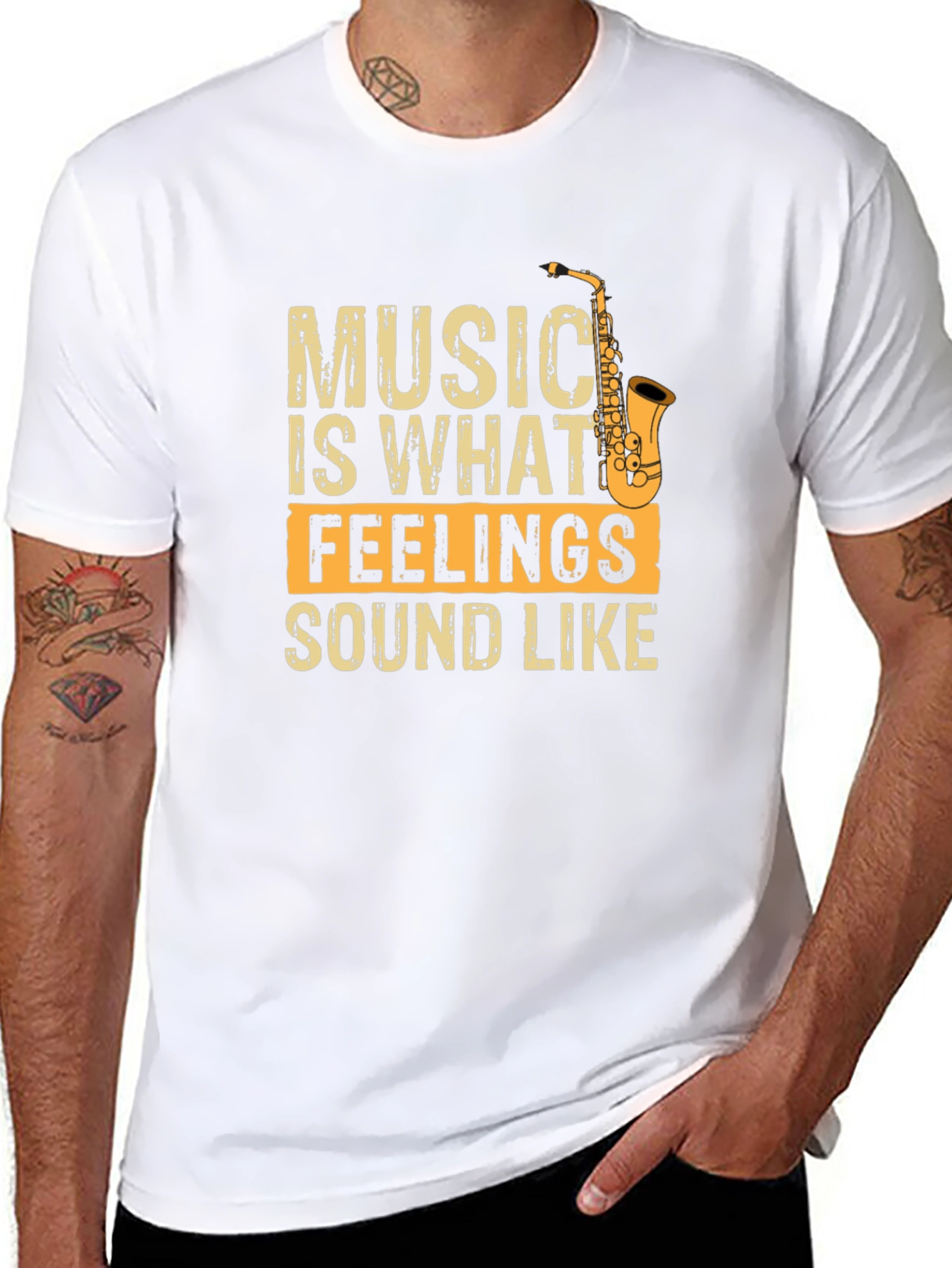 Music is What Feelings Sound Like Saxophone Graphic T-Shirt