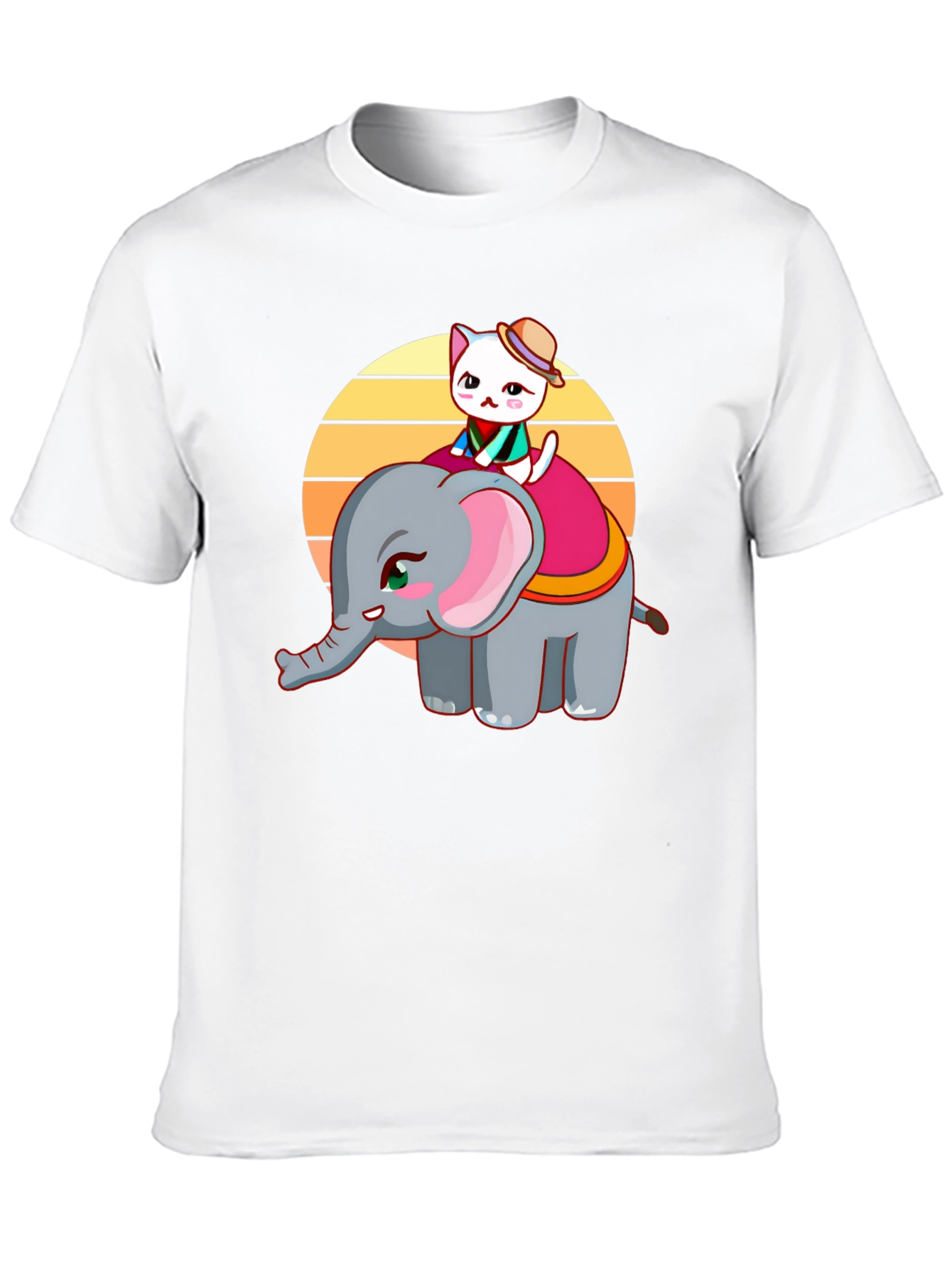 Cute Cartoon Graphic T-Shirt: Cat Riding Elephant
