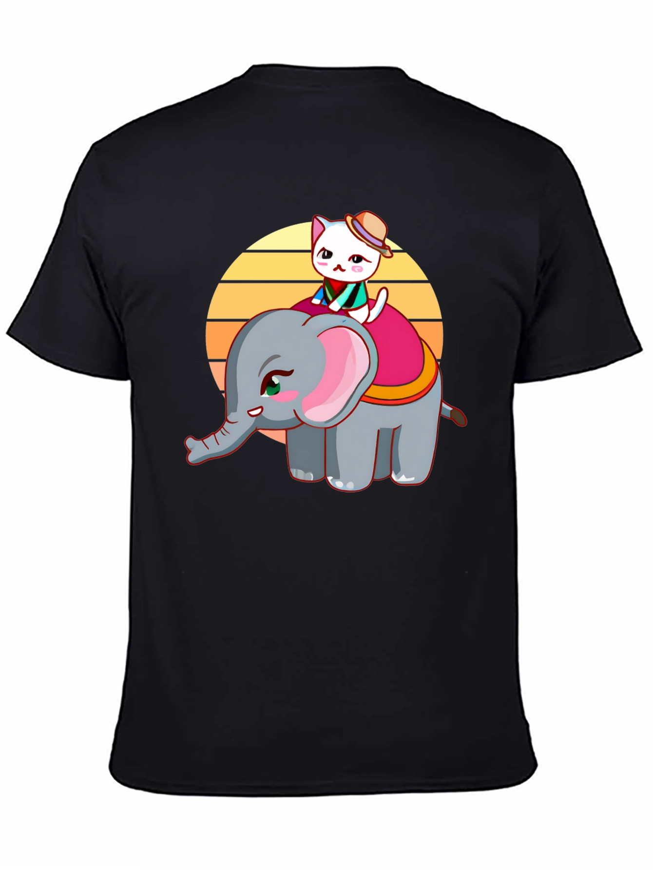 Cute Cartoon Graphic T-Shirt: Cat Riding Elephant