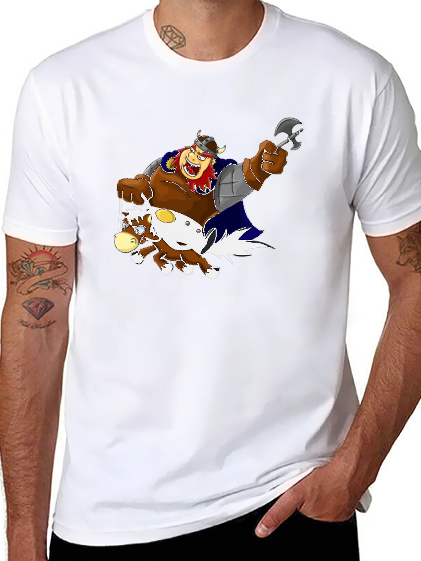 Cartoon Viking Warrior Riding a Horse T-Shirt