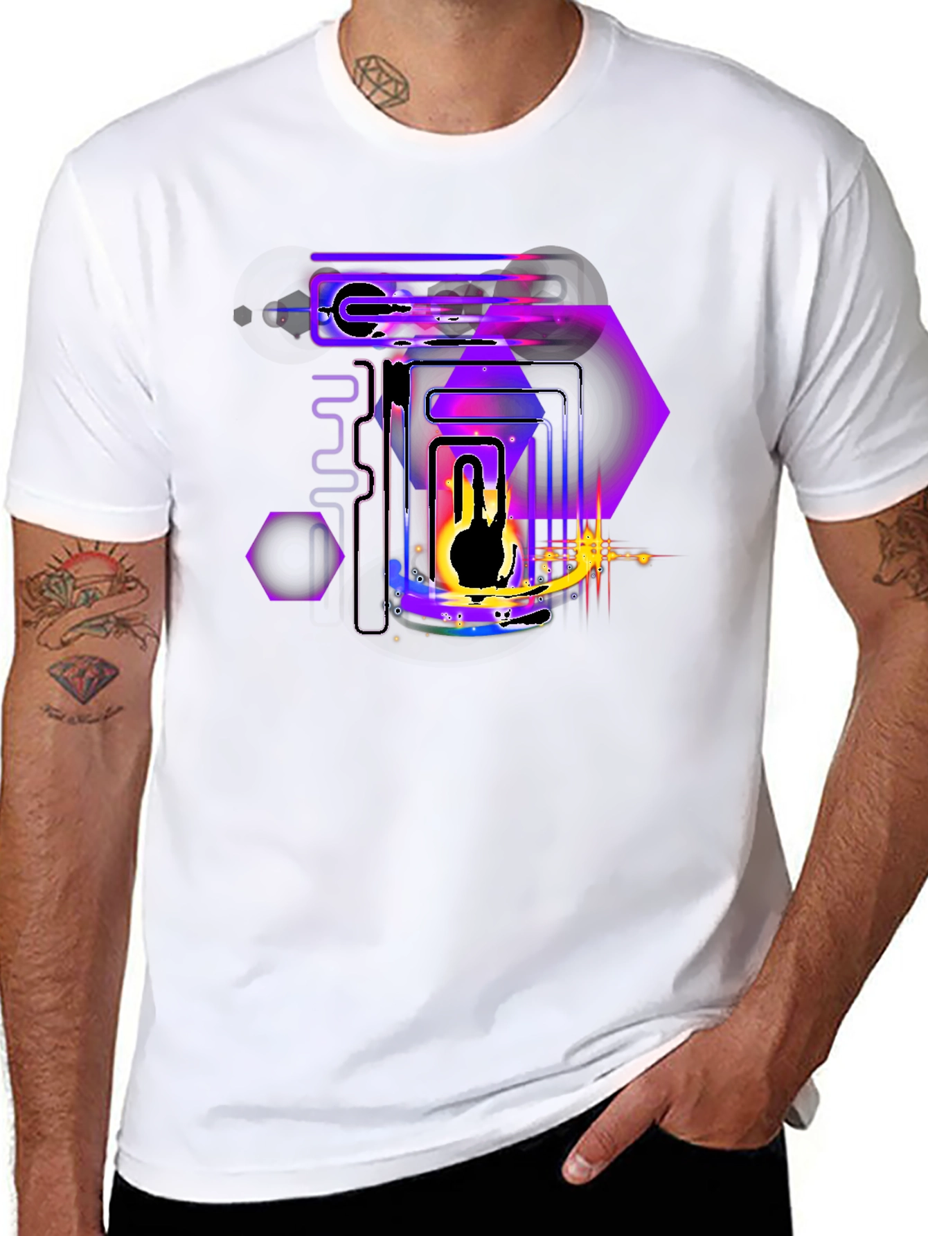 Abstract Neon Graphic Print Black T-Shirt