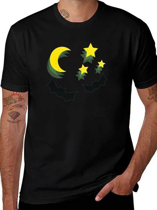 Moon & Stars Graphic Tee - Black Cotton Comfort
