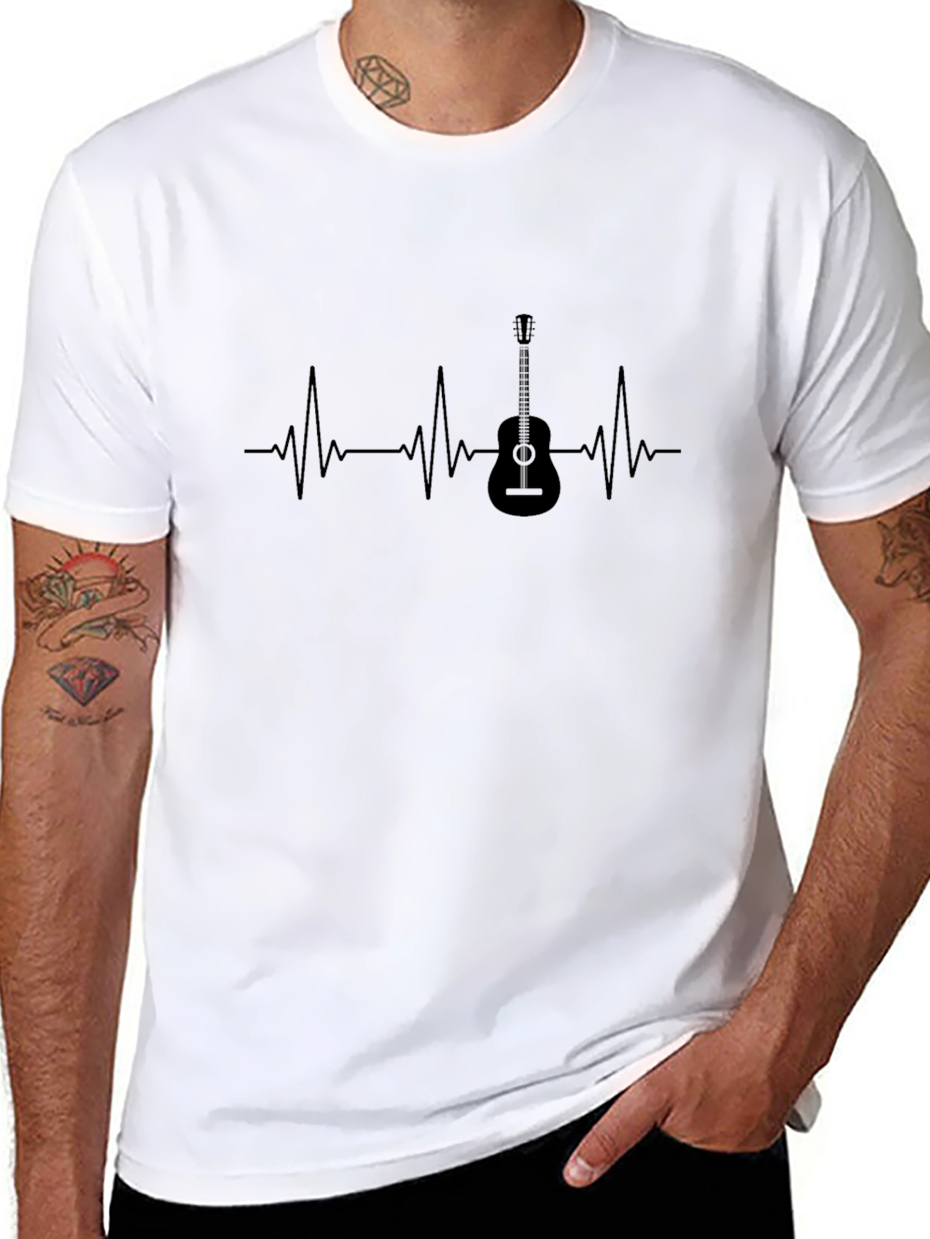 Guitar Heartbeat Graphic Tee - Black