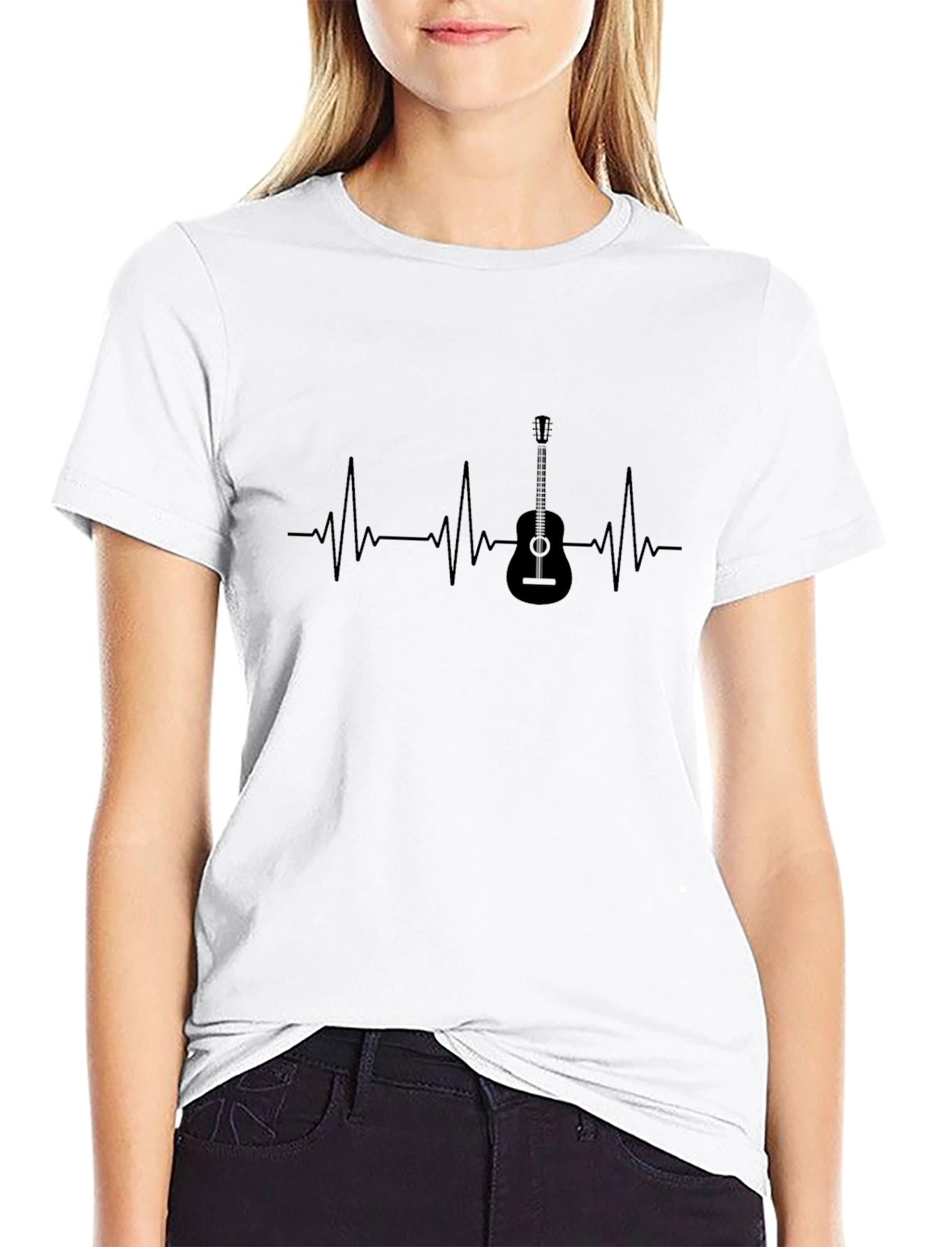 Guitar Heartbeat Graphic Tee - Black