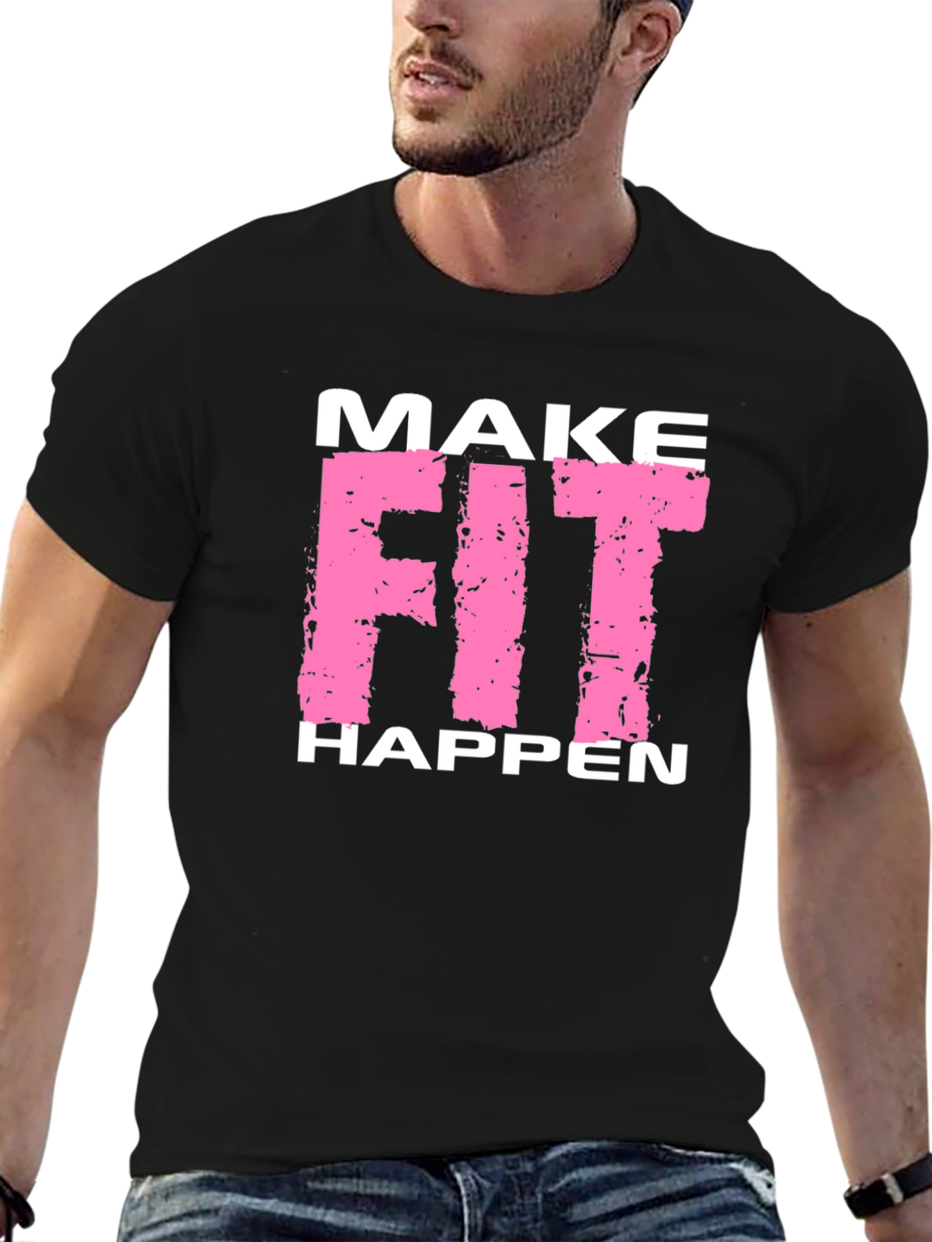 Make Fit Happen Black Graphic T-Shirt