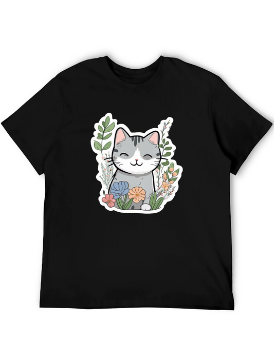 Cat in Flowers Graphic T-Shirt