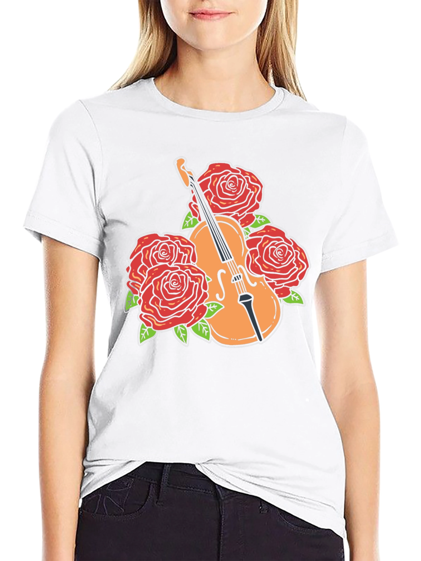 Violin and Roses Graphic T-Shirt