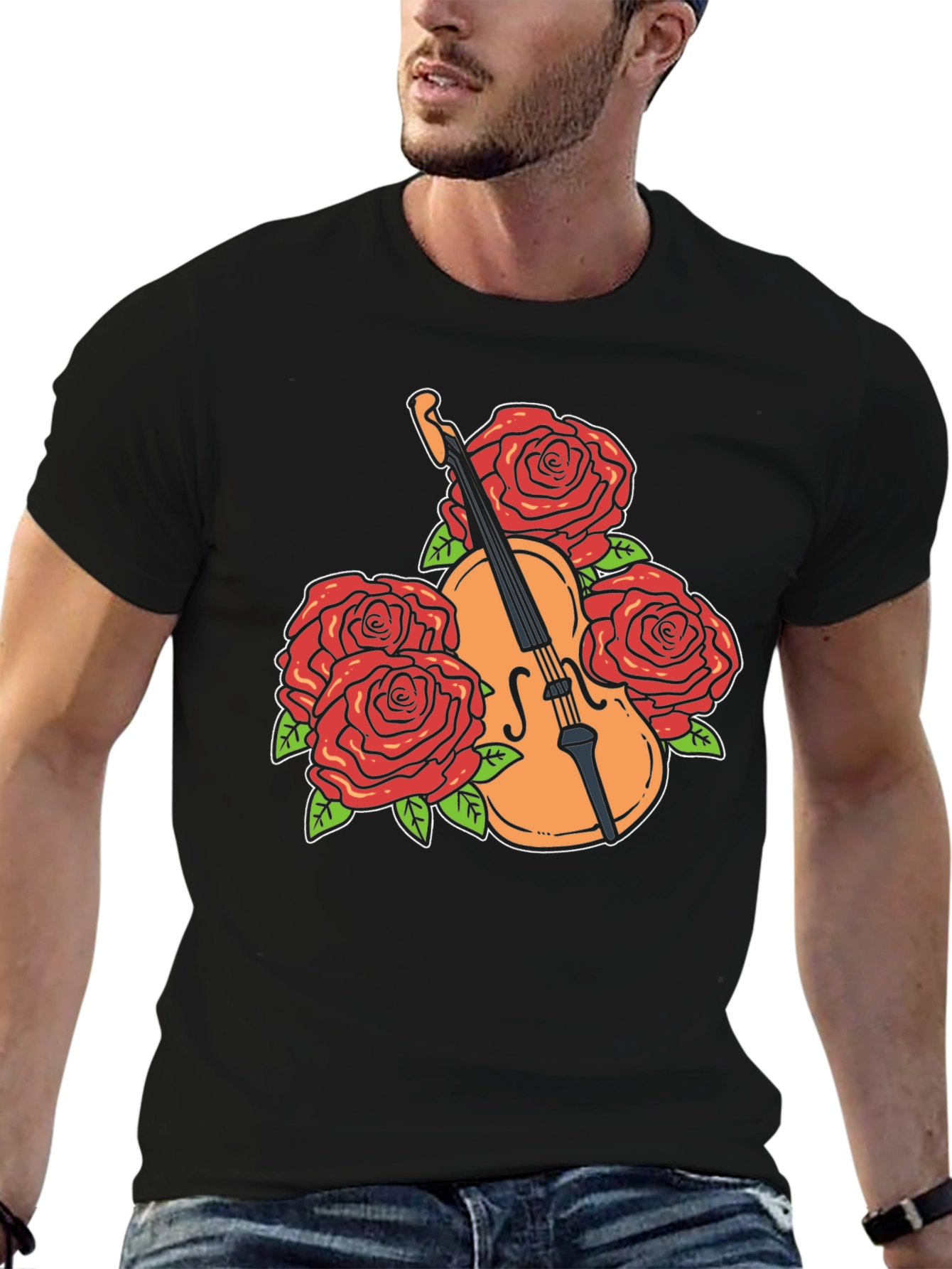 Violin and Roses Graphic T-Shirt