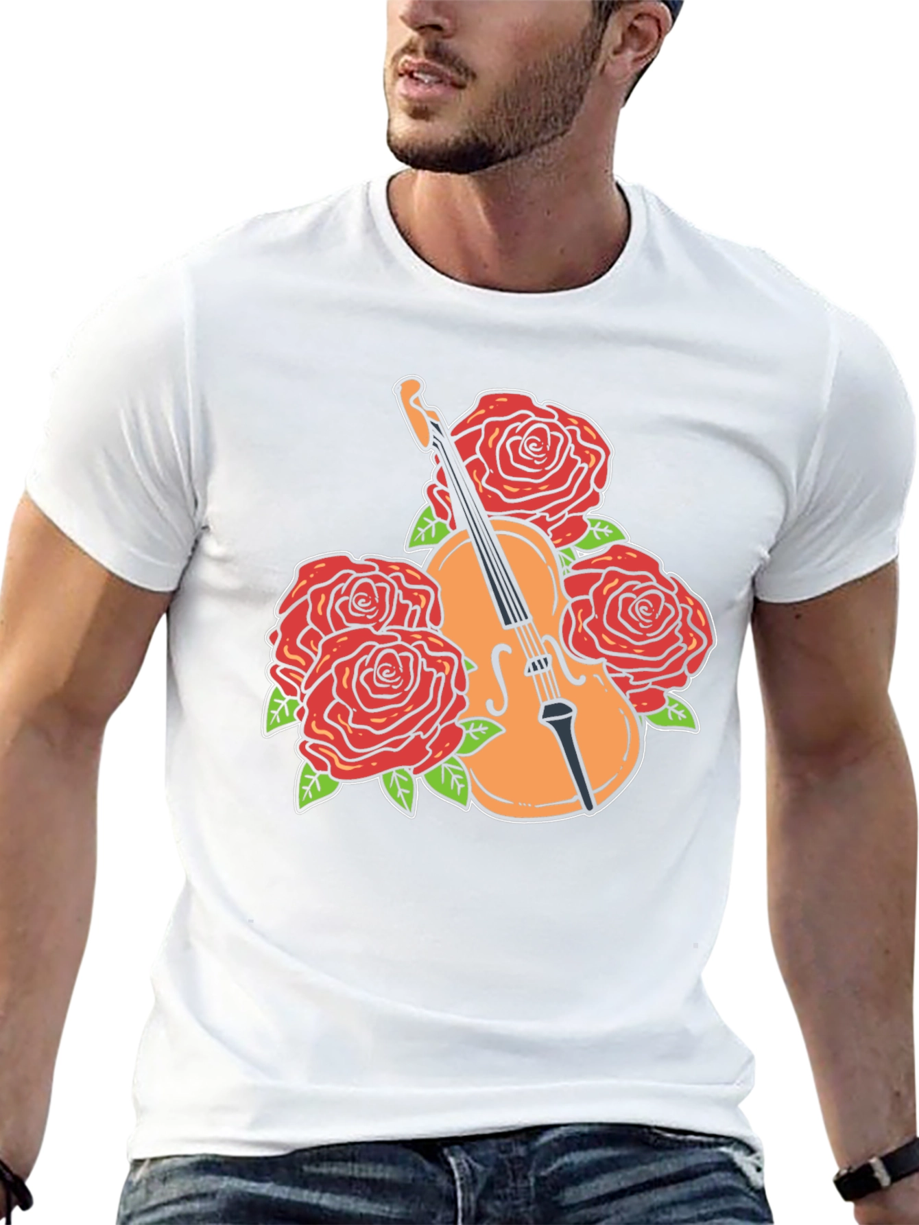 Violin and Roses Graphic T-Shirt