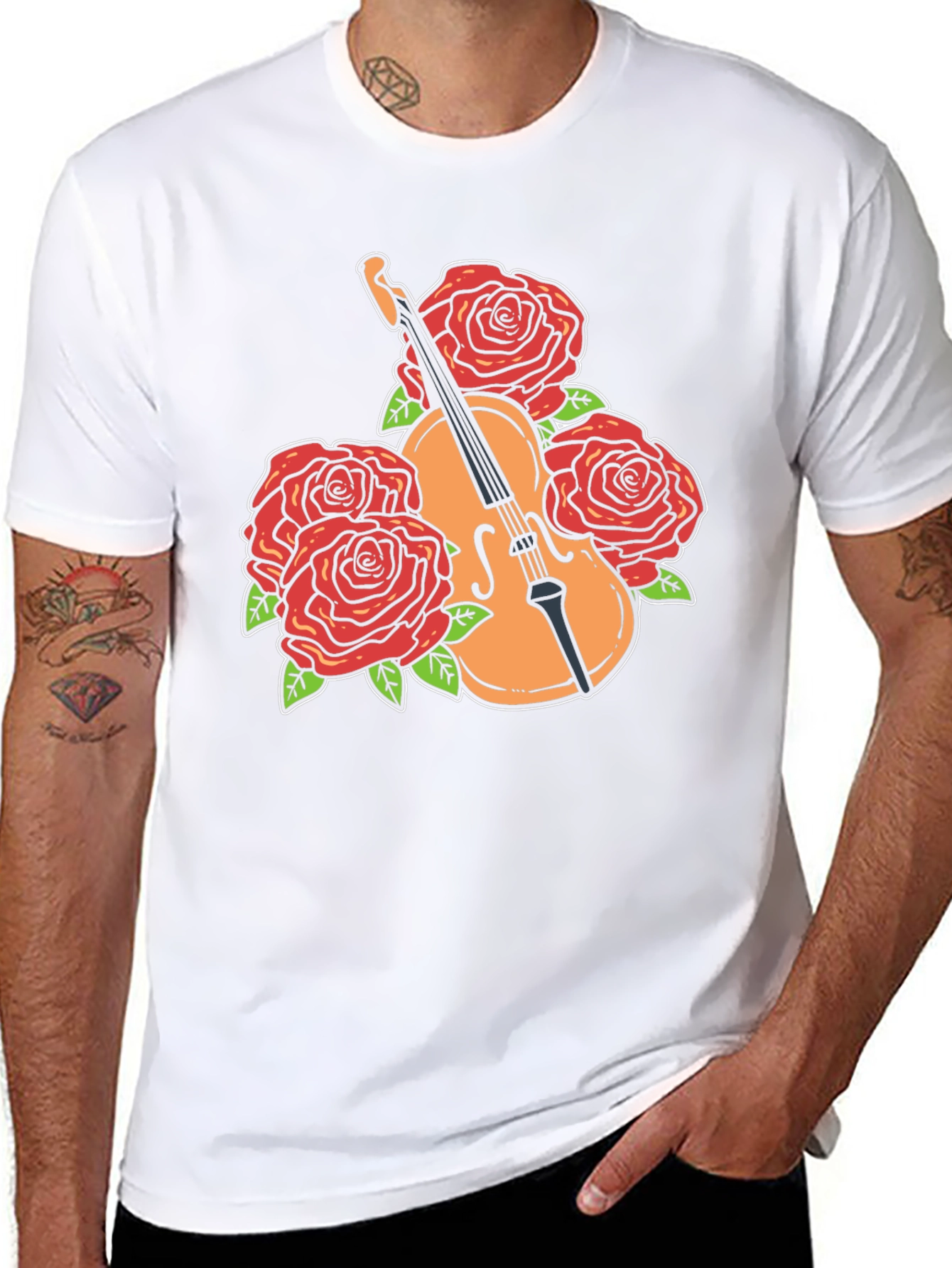 Violin and Roses Graphic T-Shirt
