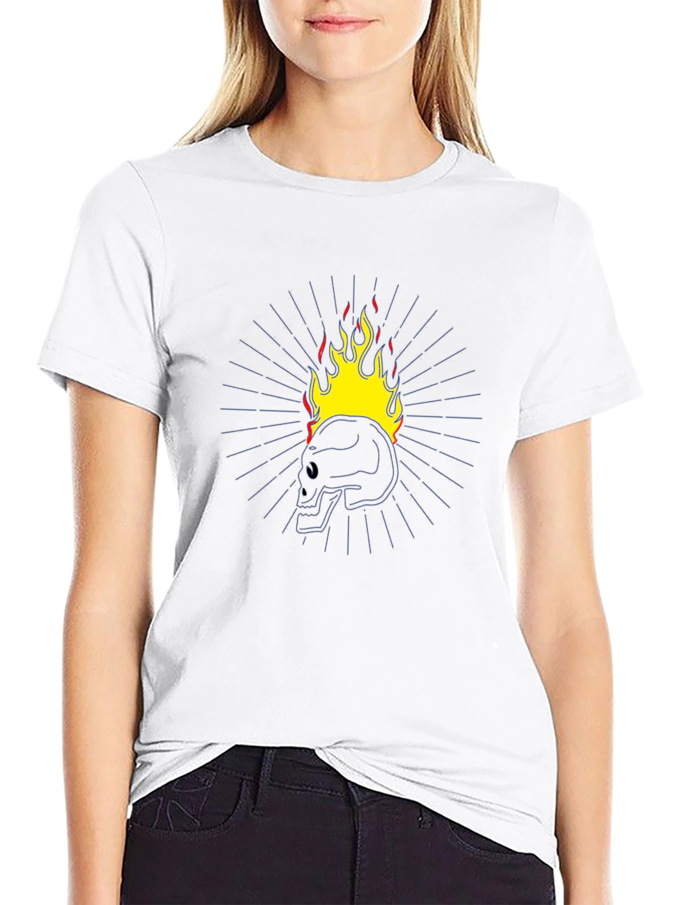 Flaming Skull Graphic T-Shirt - Black