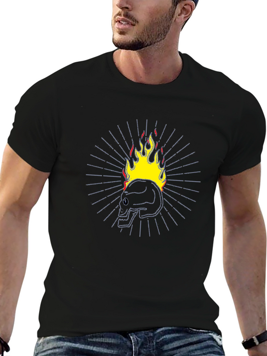Flaming Skull Graphic T-Shirt - Black