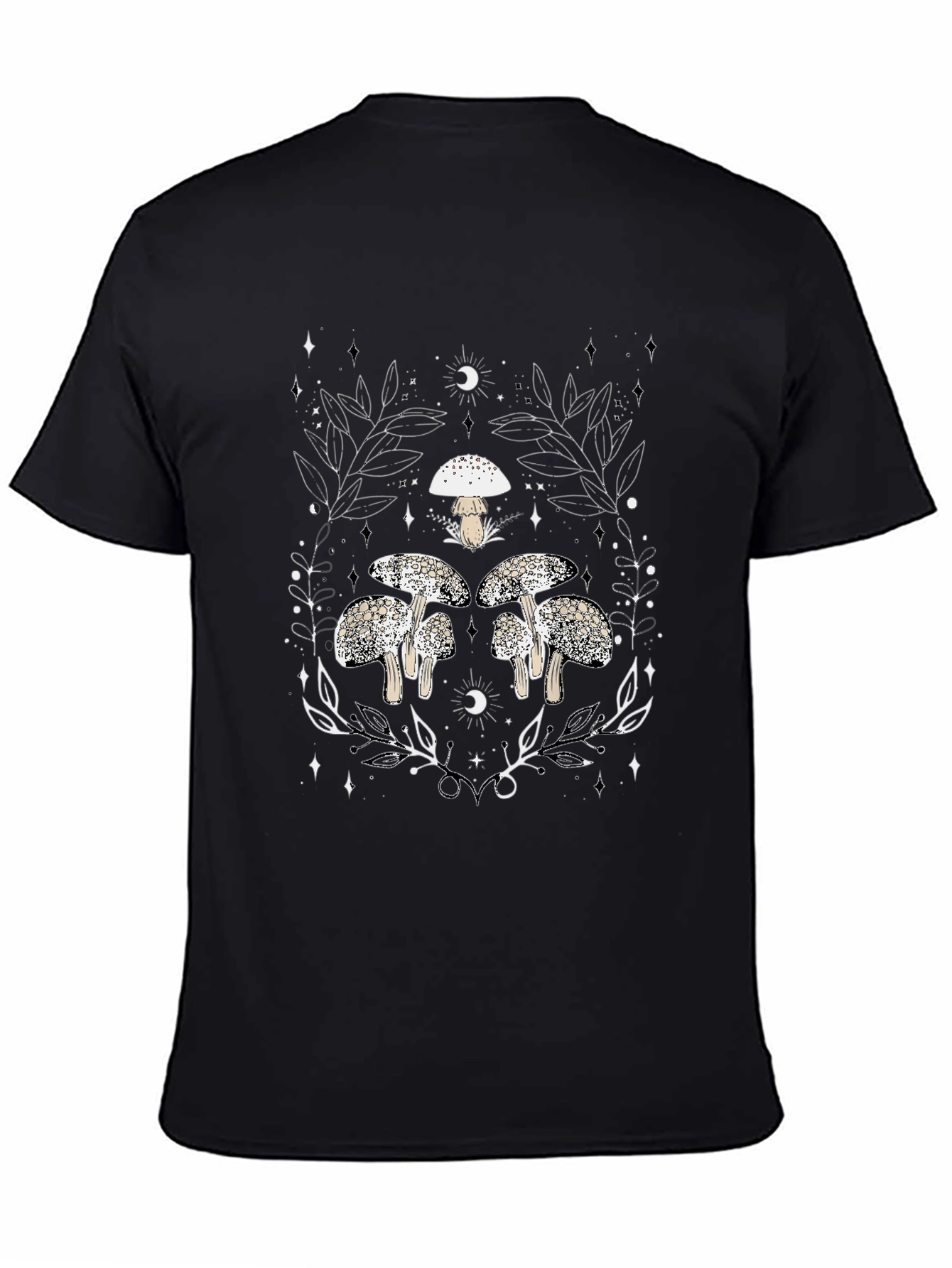 Mushroom Graphic Black Tee - Unique Nature Design