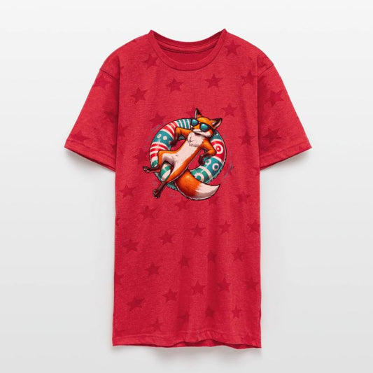 A relaxed fox on a swimming ring