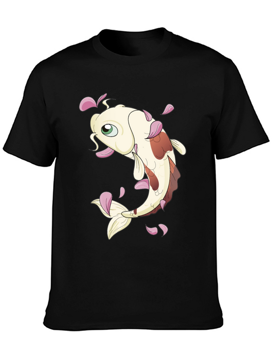 Koi Fish Graphic Tee - Black Casual T-Shirt
