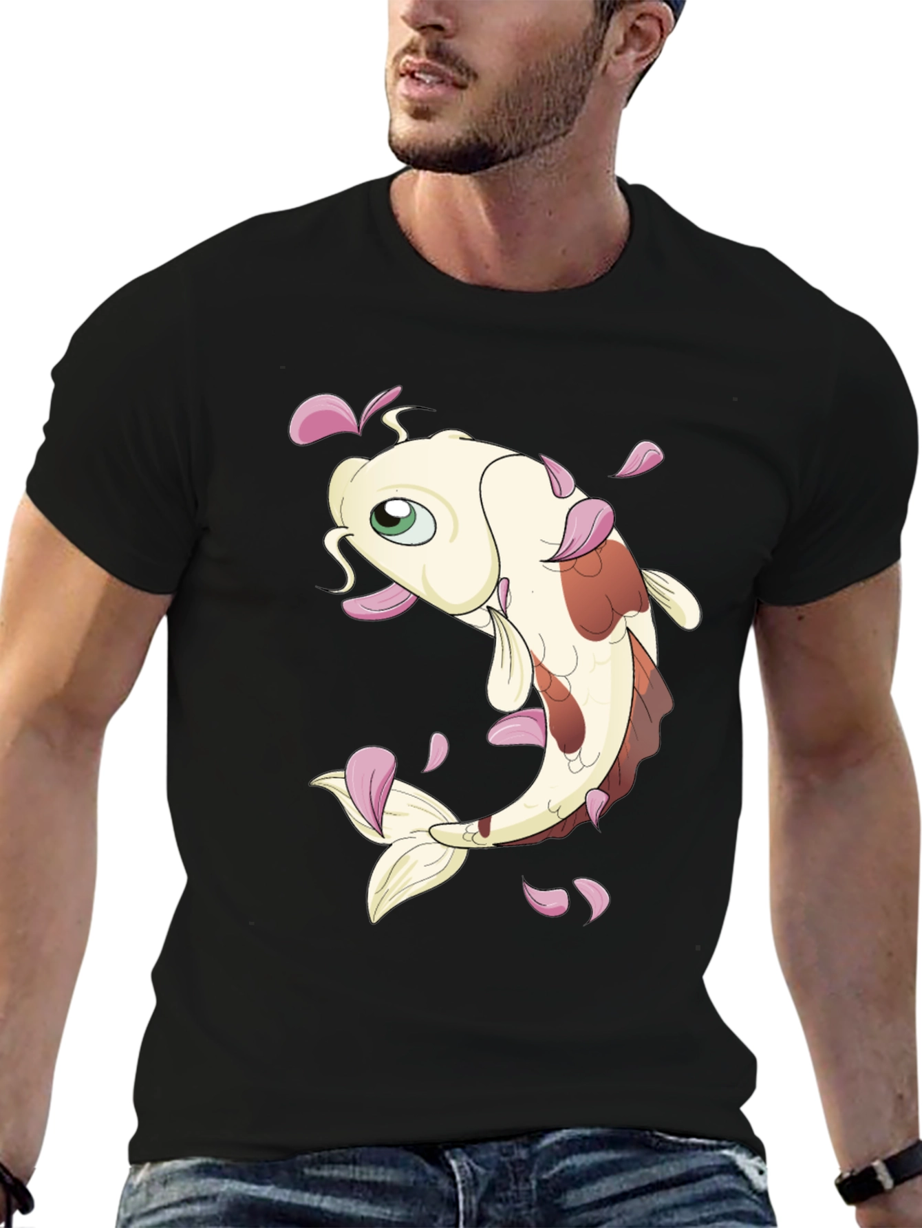 Koi Fish Graphic Tee - Black Casual T-Shirt