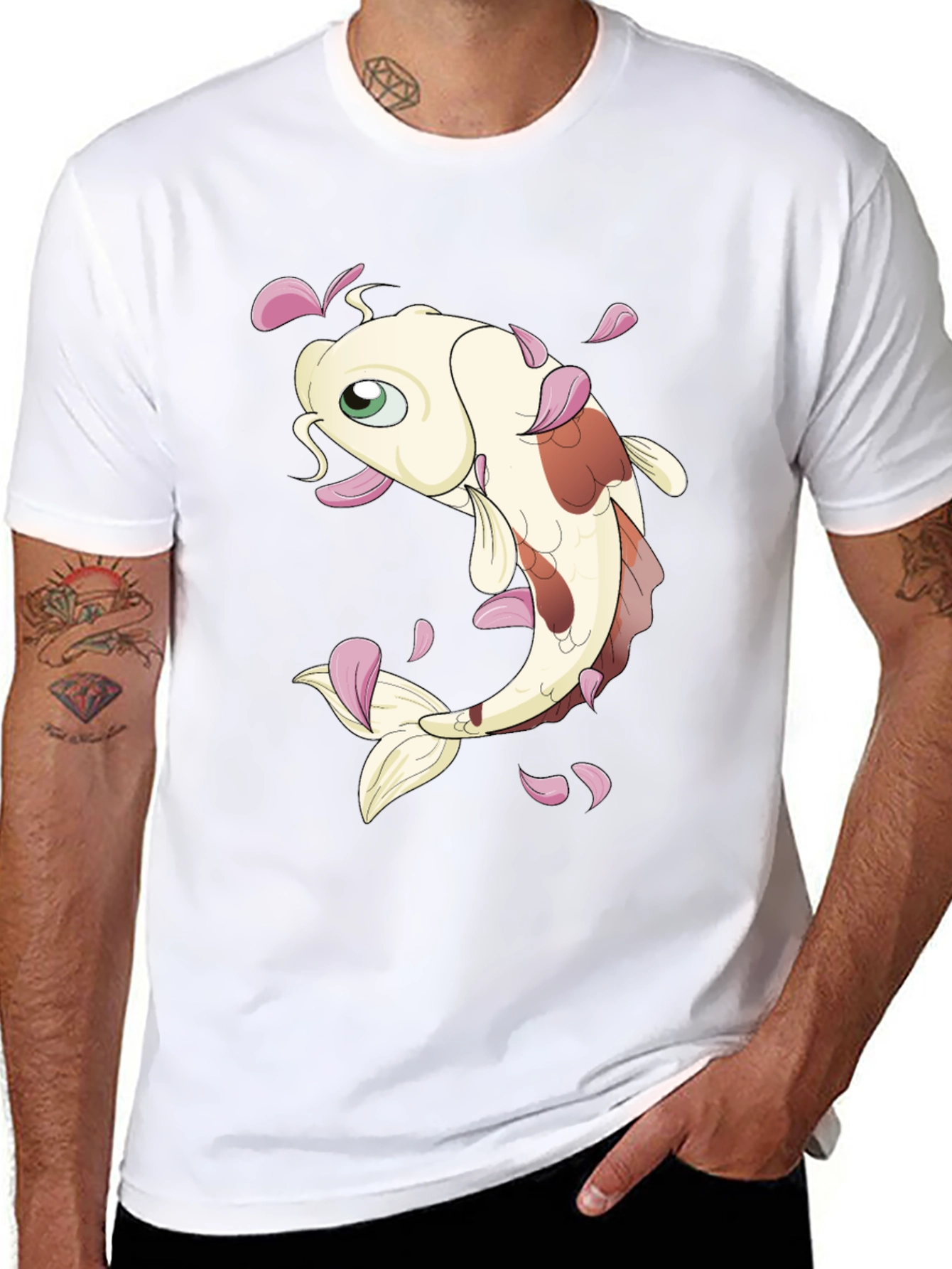 Koi Fish Graphic Tee - Black Casual T-Shirt