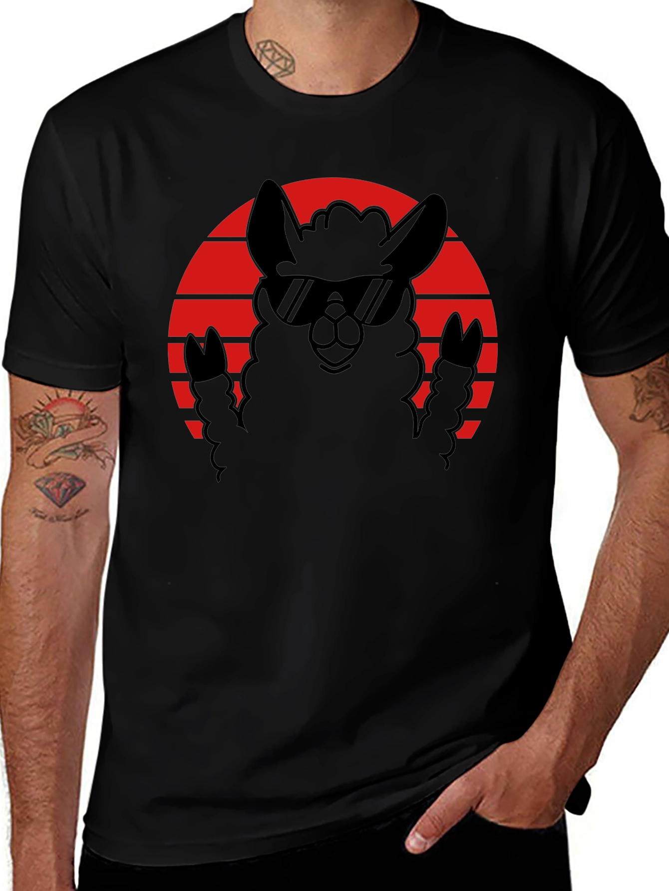 Cool Llama Sunset T-Shirt - Black Graphic Tee