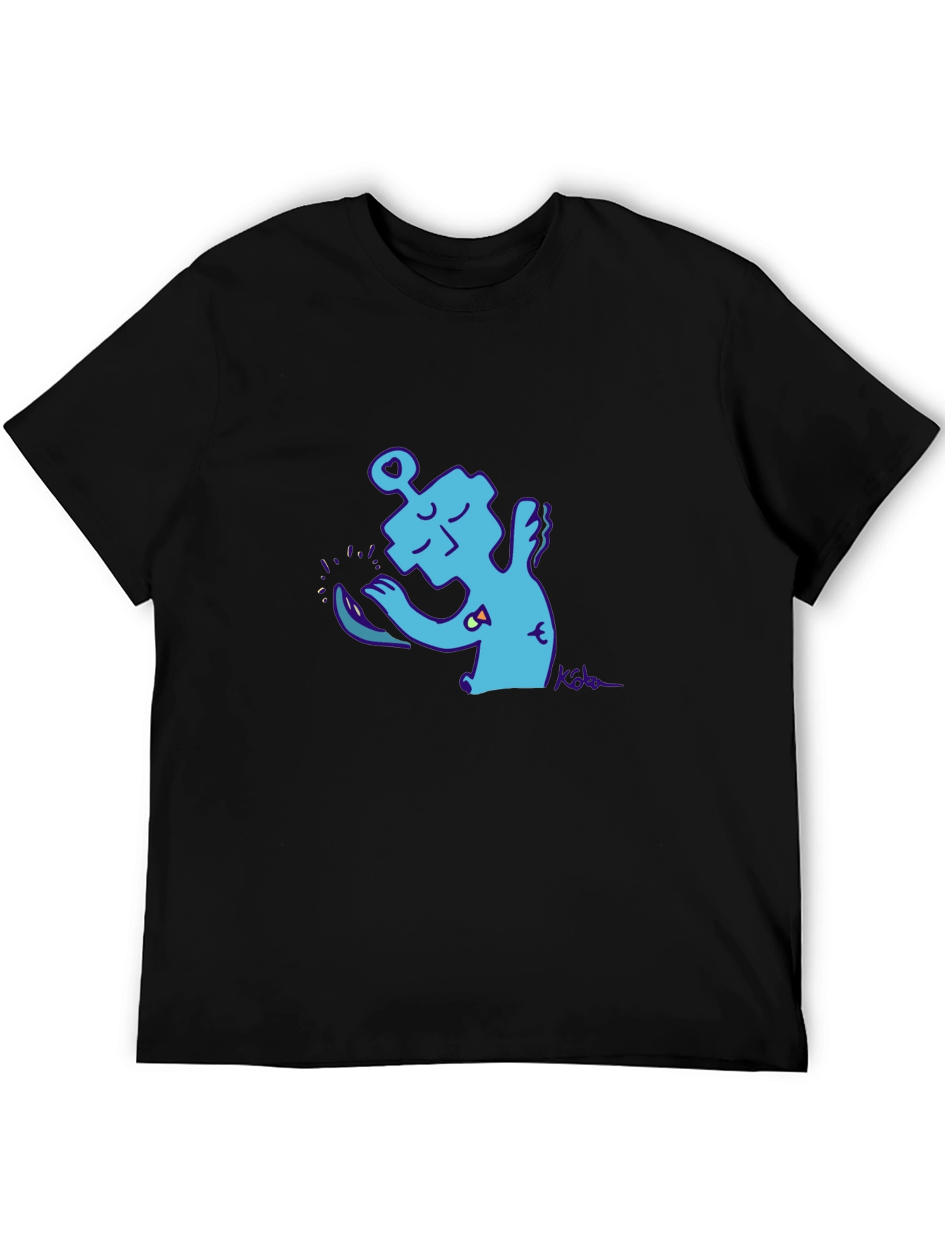 Abstract Robot Graphic Tee - Black Cotton Blend
