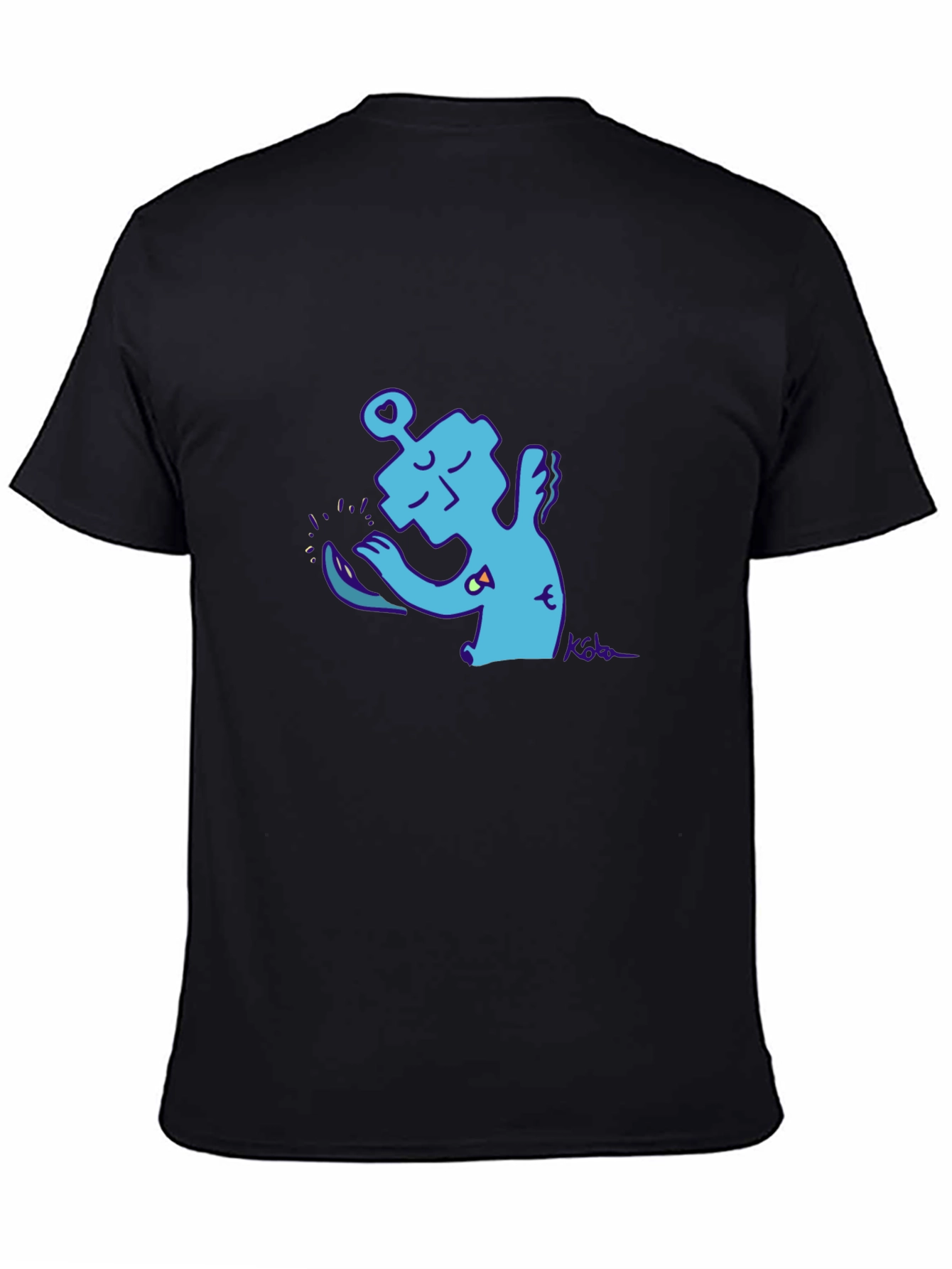 Abstract Robot Graphic Tee - Black Cotton Blend