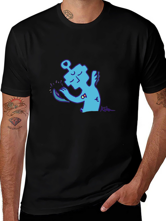 Abstract Robot Graphic Tee - Black Cotton Blend