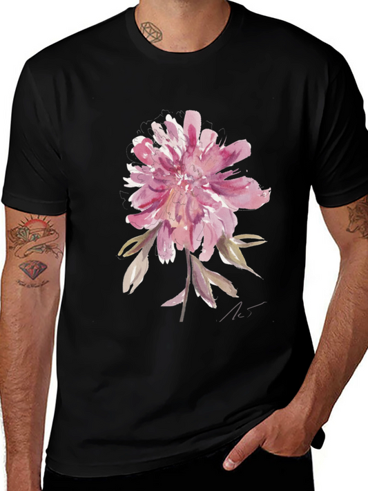 Floral Watercolor Graphic Tee - Black Casual T-Shirt