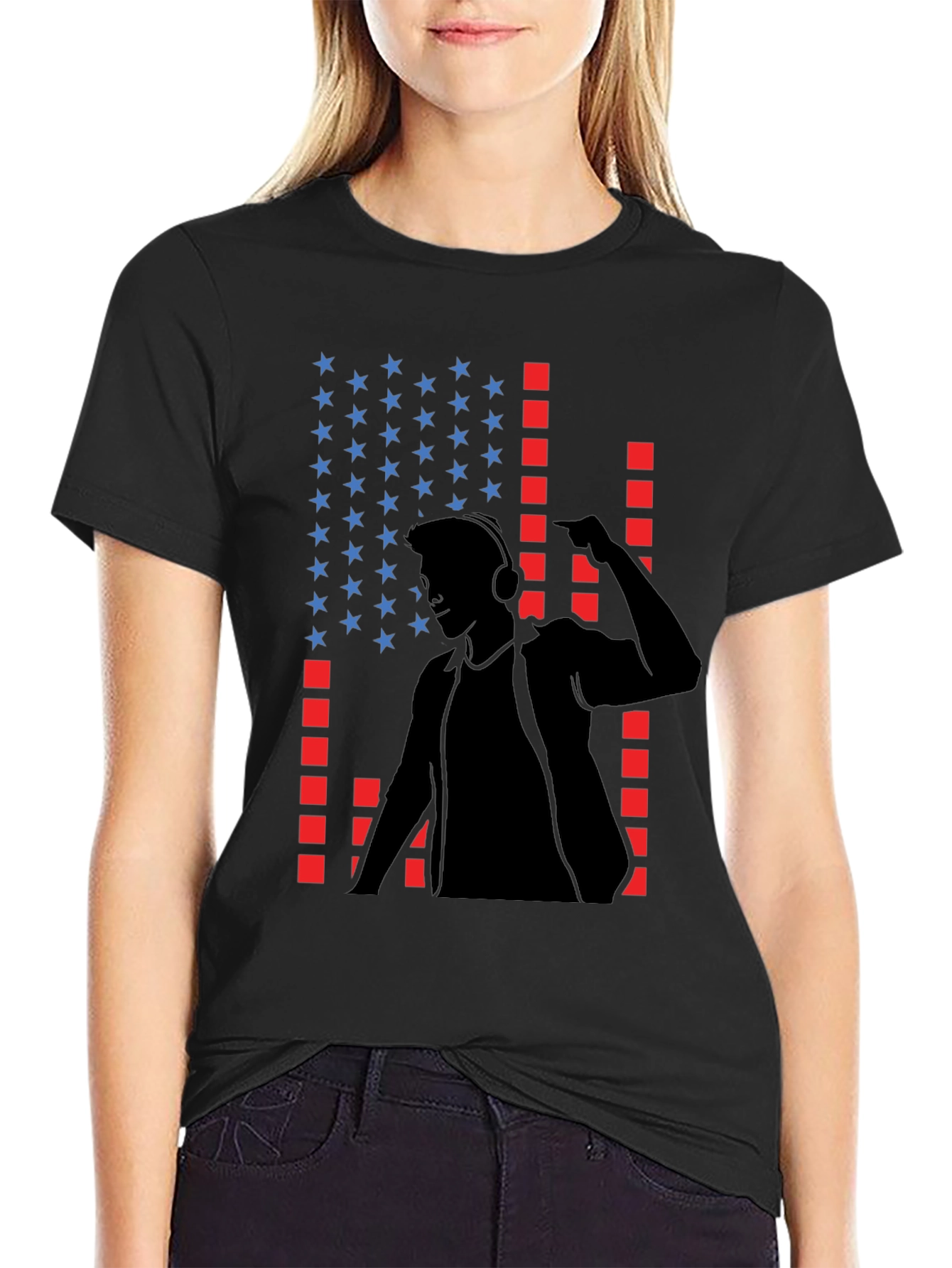 DJ USA Flag Graphic Print Black T-Shirt