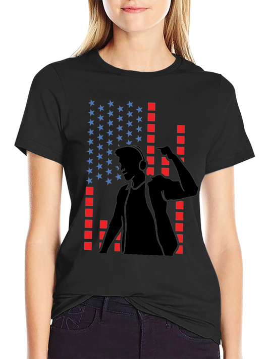 DJ USA Flag Graphic Print Black T-Shirt