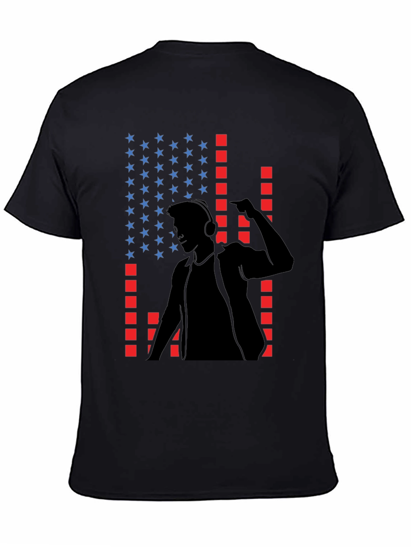 DJ USA Flag Graphic Print Black T-Shirt