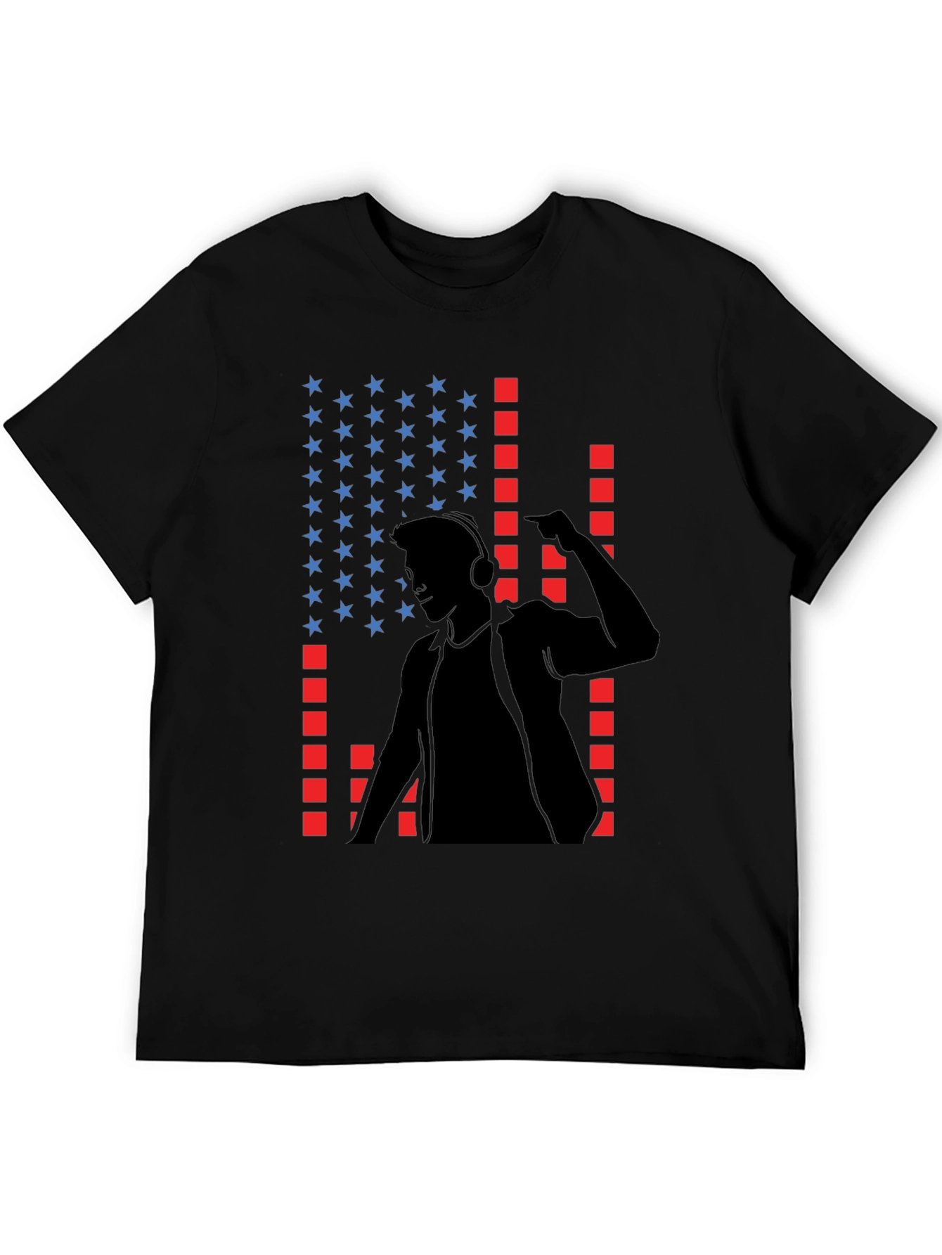 DJ USA Flag Graphic Print Black T-Shirt