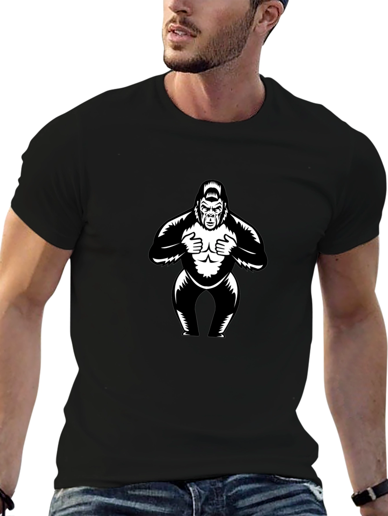 Graphic Gorilla Tee - Black Cotton Casual Wear