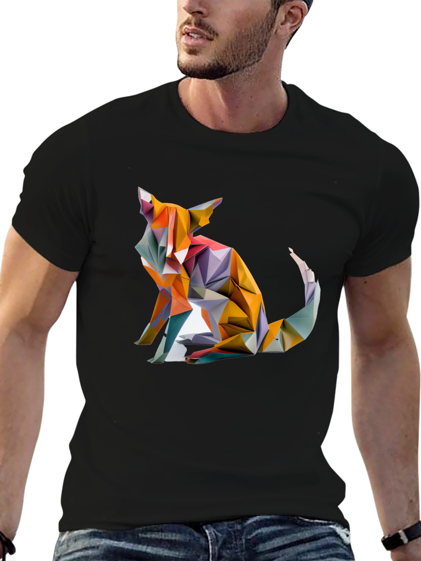Geometric Fox Graphic Tee - Stylish Mens T-Shirt