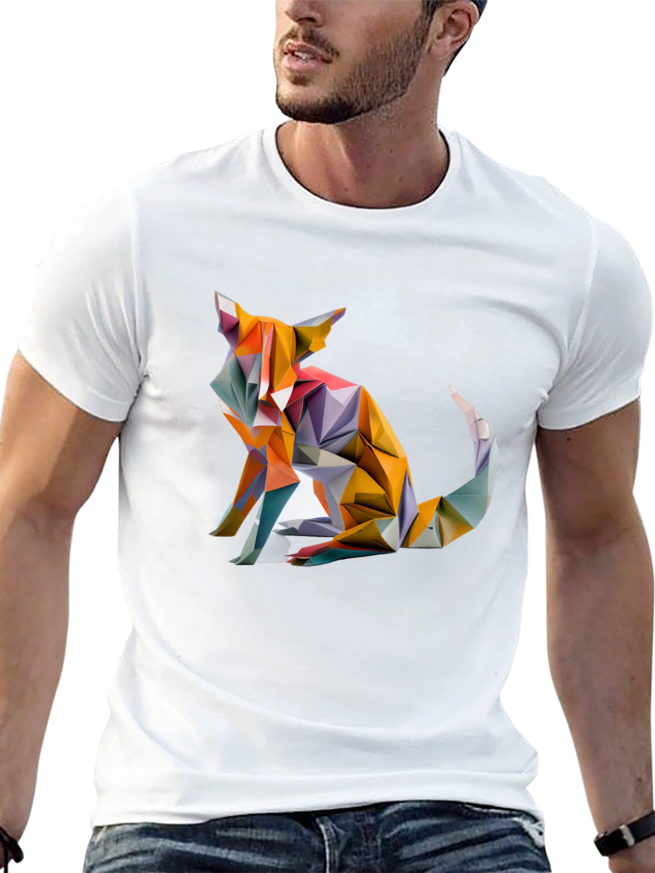 Geometric Fox Graphic Tee - Stylish Mens T-Shirt