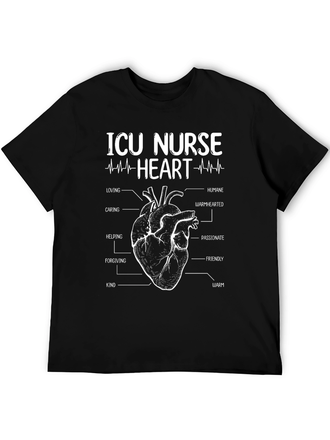 ICU Nurse Heart Anatomy T-Shirt - Black
